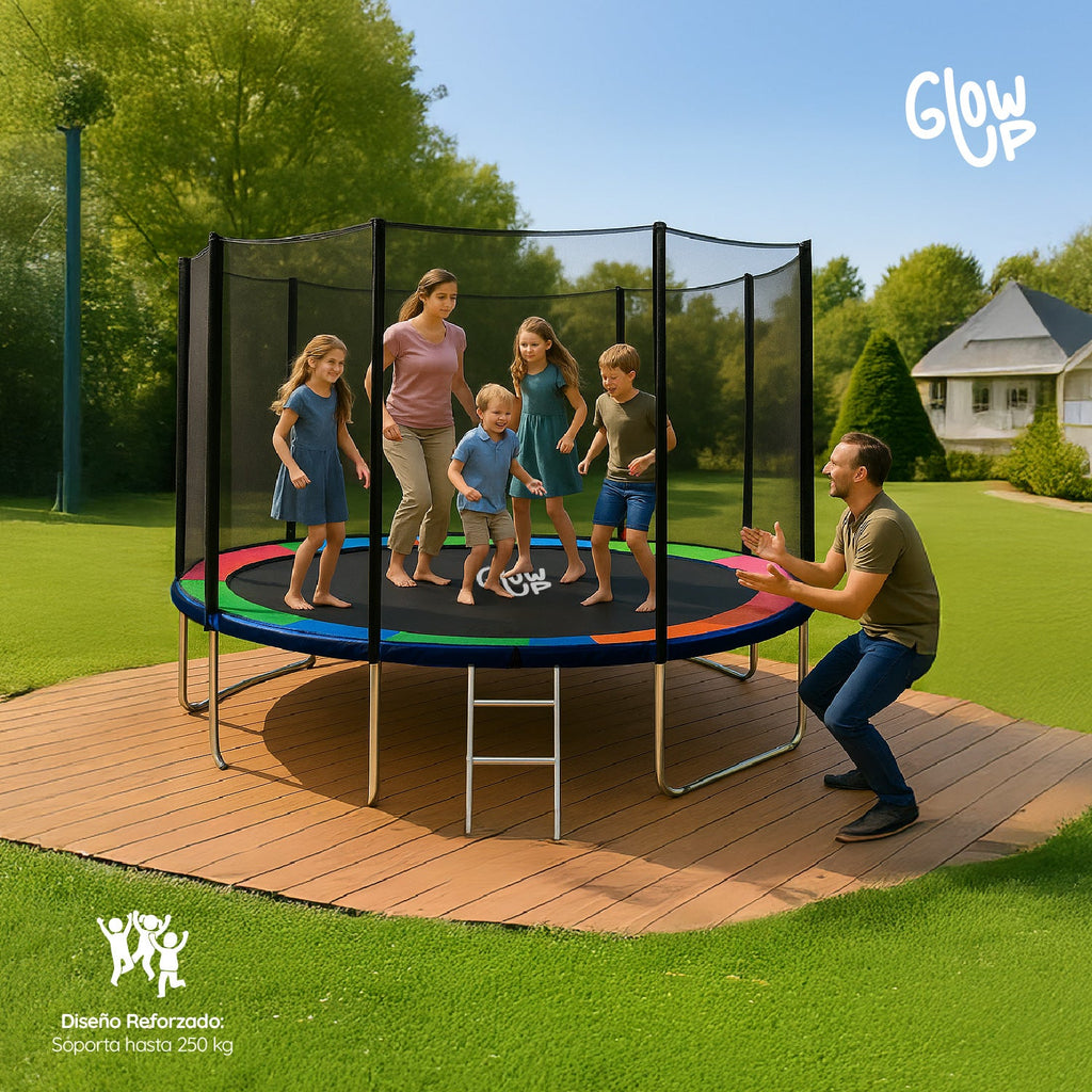 Cama Elástica 14ft 3,79 mts GlowUp con Malla Seguridad y Escalera