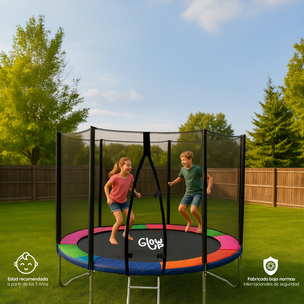 Cama Elástica 8ft 2,44 mts GlowUp con Malla y Escalera