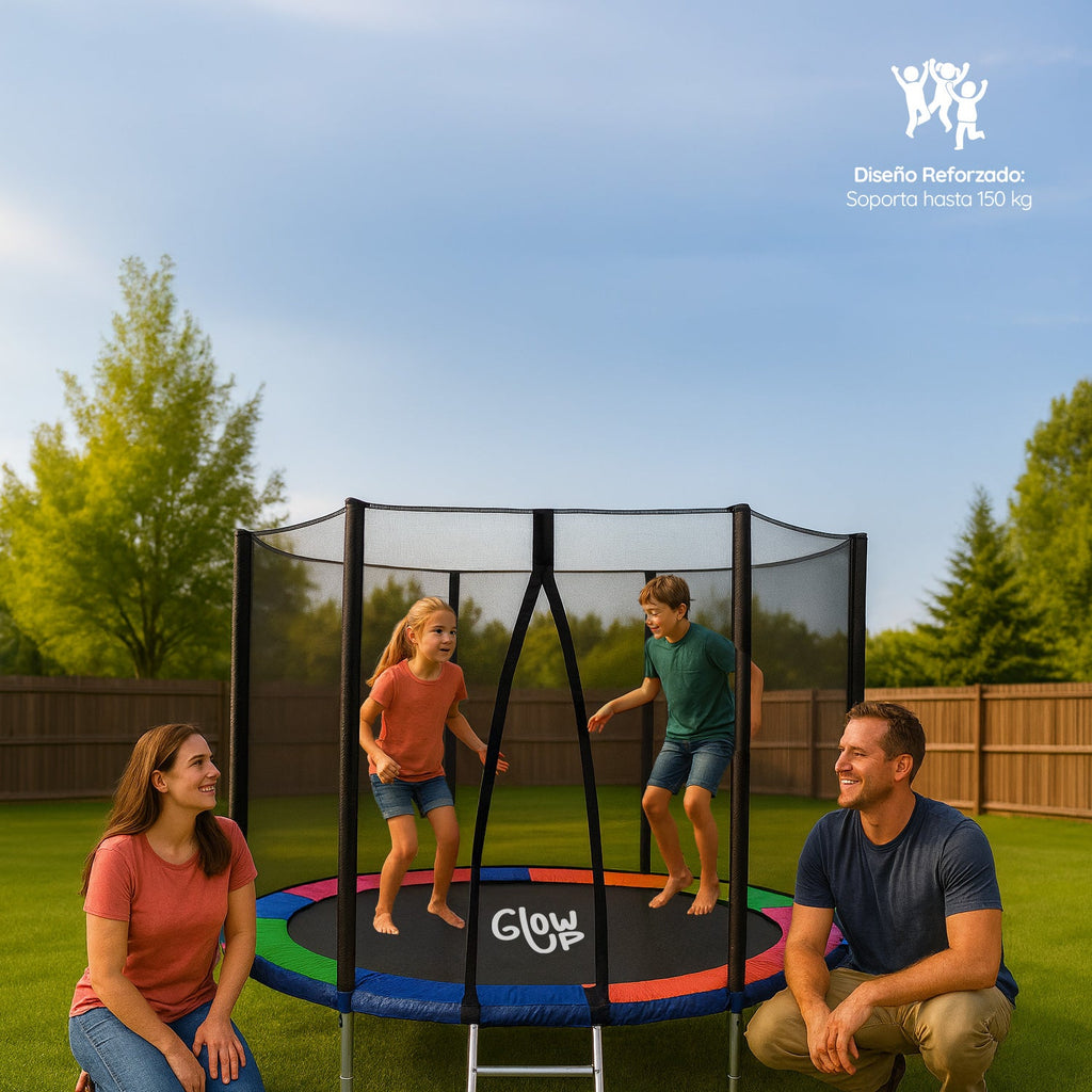Cama Elástica 8ft 2,44 mts GlowUp con Malla y Escalera