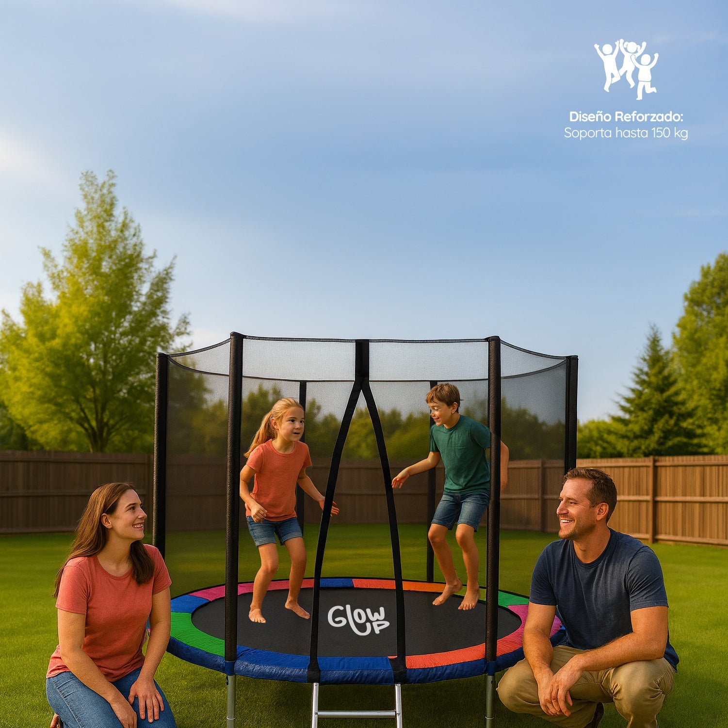 Cama Elástica 8ft 2,44 mts GlowUp con Malla y Escalera