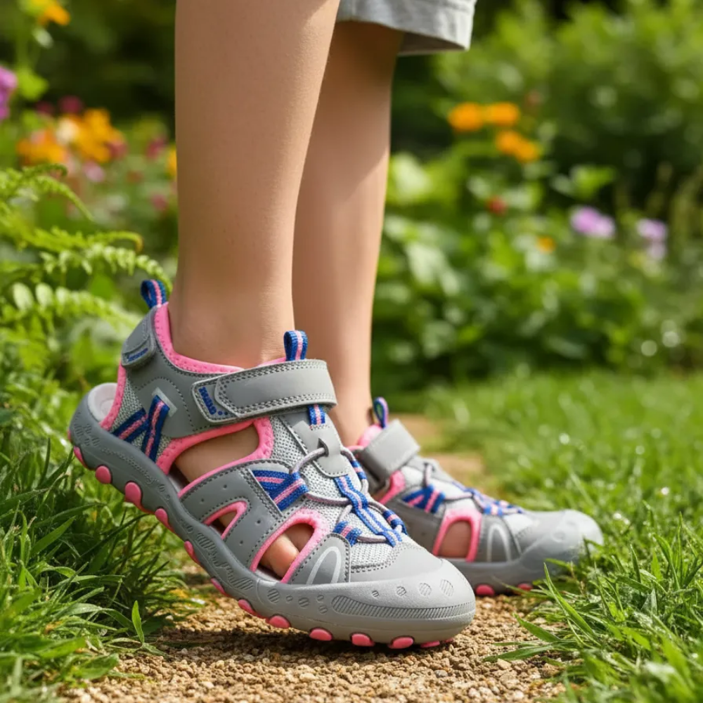 Sandalia Para Niña En Gris Y Rosado, Talla 30