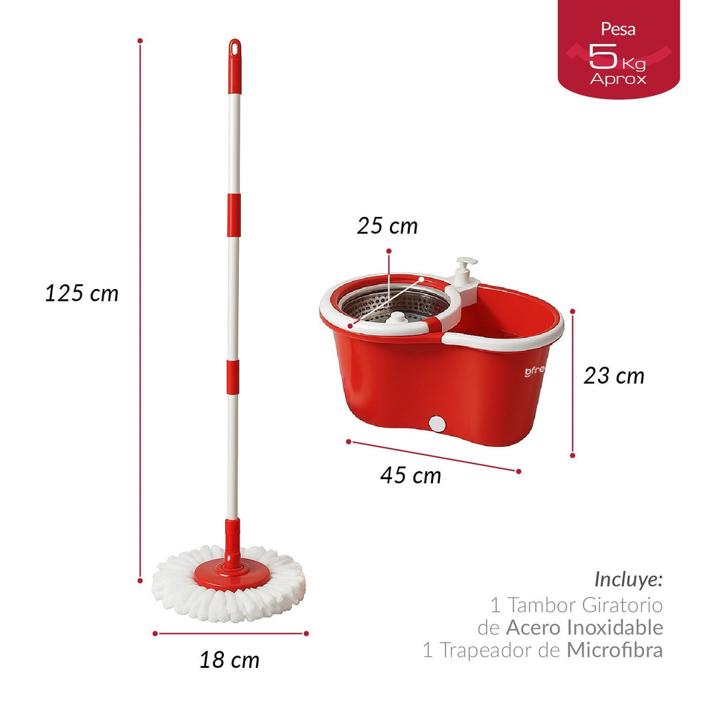 Mopa Giratoria 360° y Balde con interior de Acero Inox Bfresh