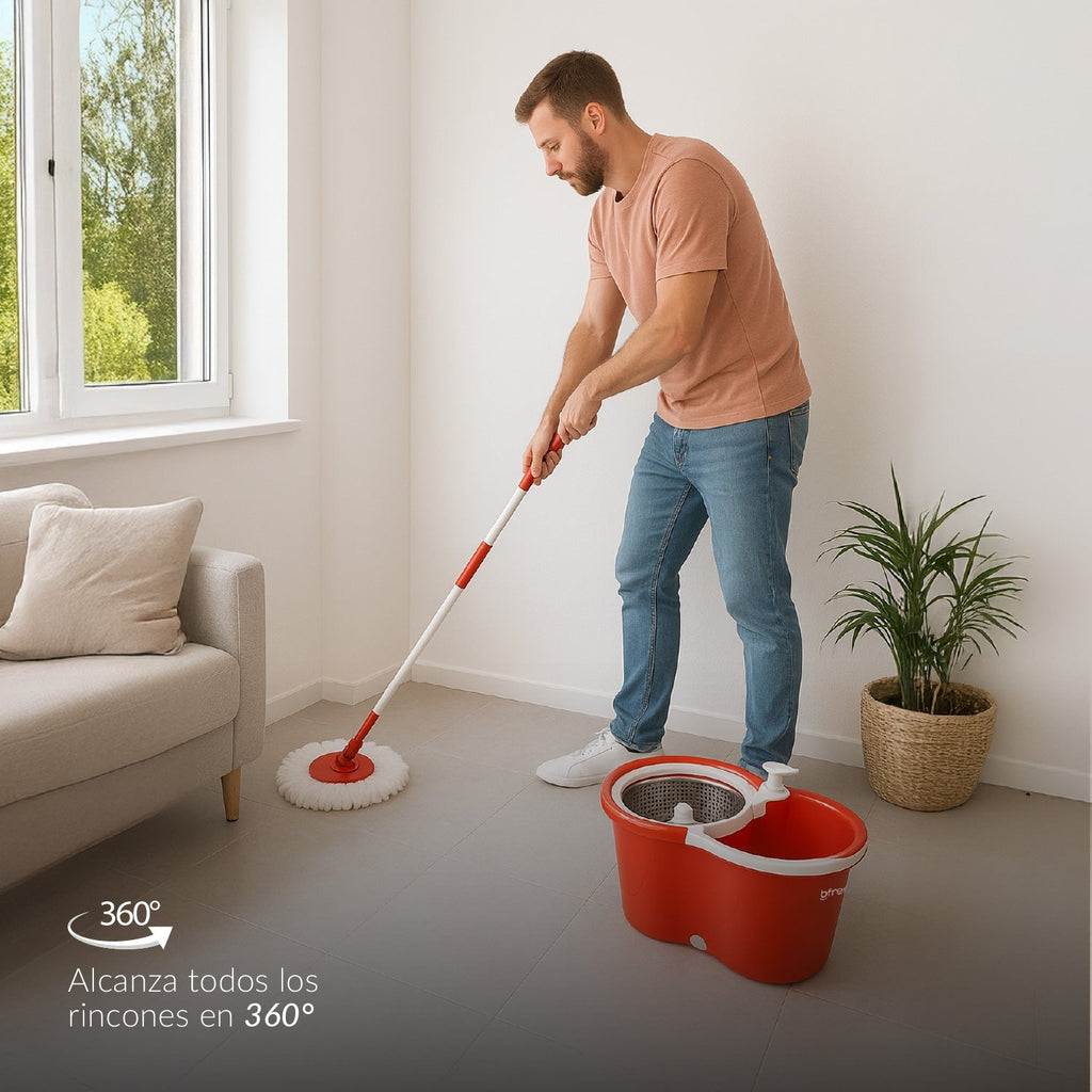 Mopa Giratoria 360° y Balde con interior de Acero Inox Bfresh