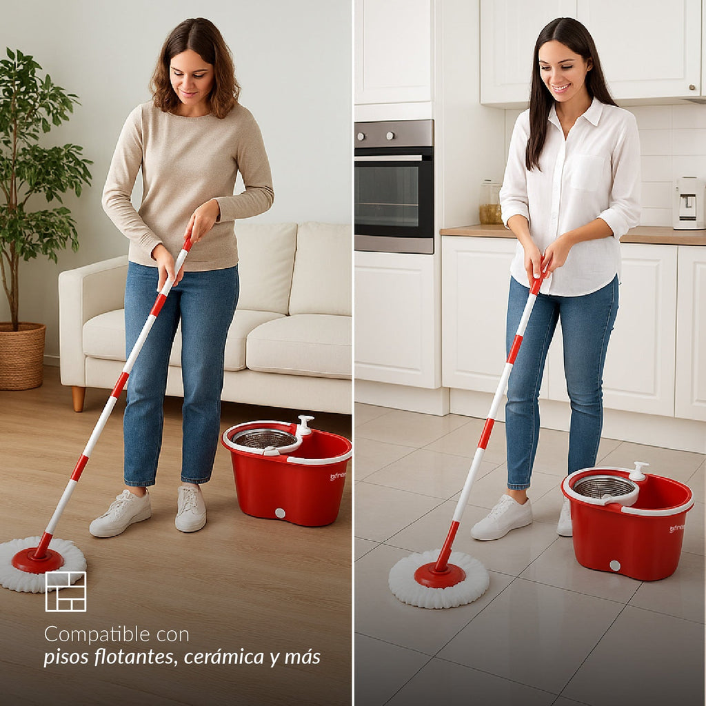 Mopa Giratoria 360° y Balde con interior de Acero Inox Bfresh