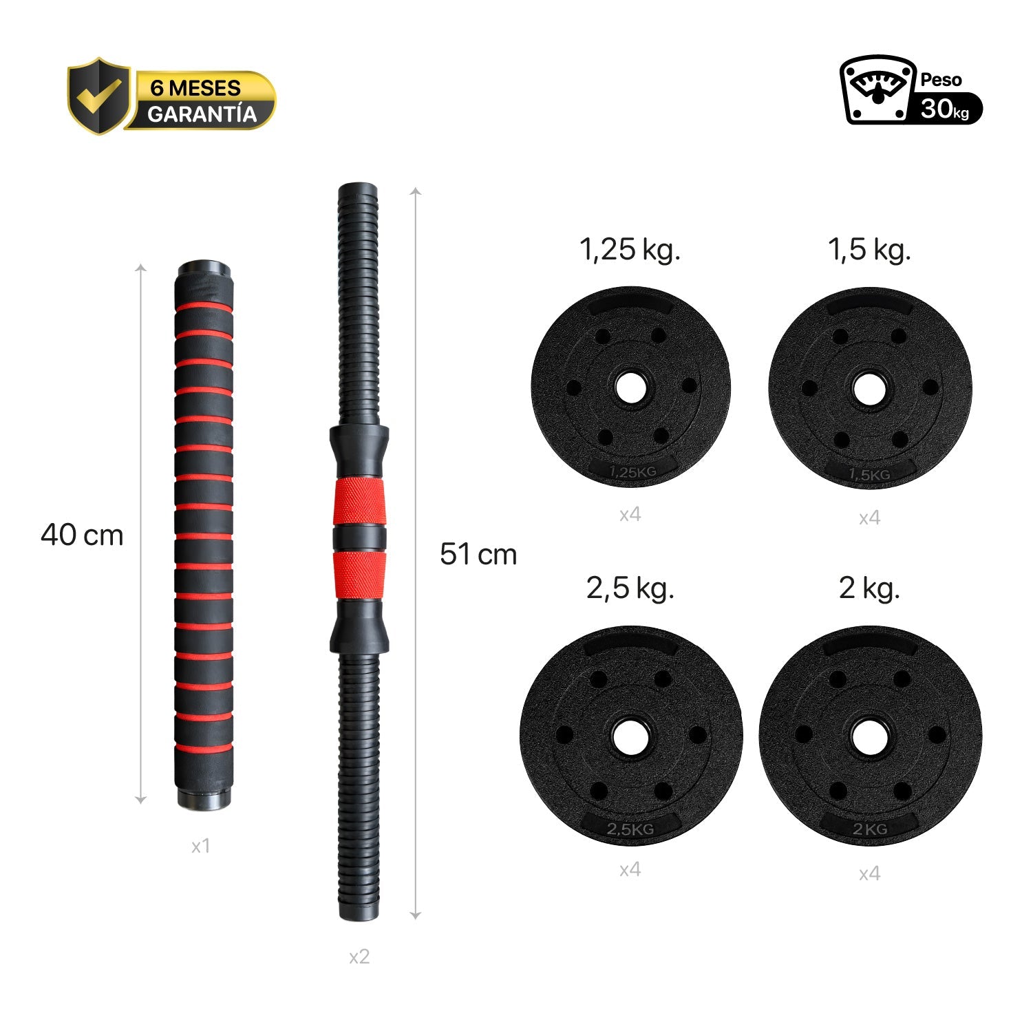 Set Mancuernas Con Barra Ajustable 30Kg K-Fit