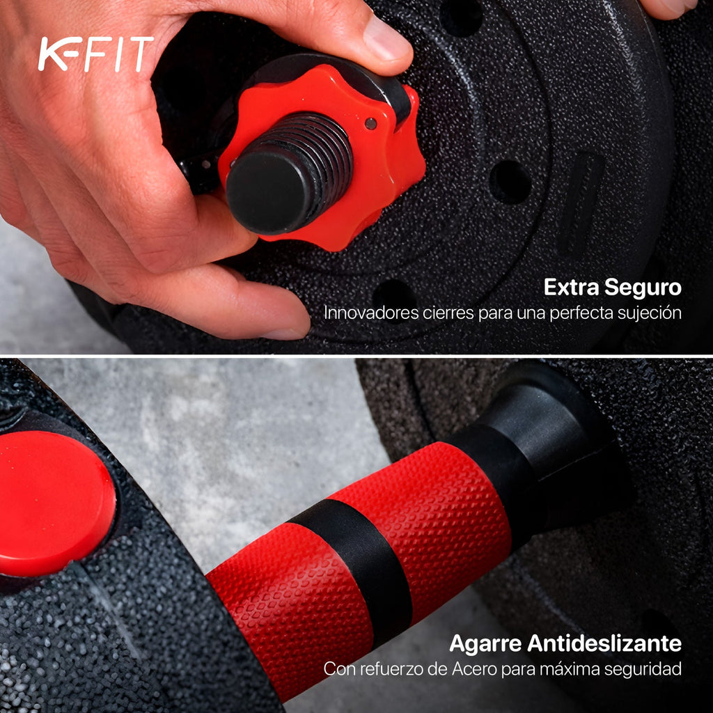 Set Mancuernas Con Barra Ajustable 30Kg K-Fit