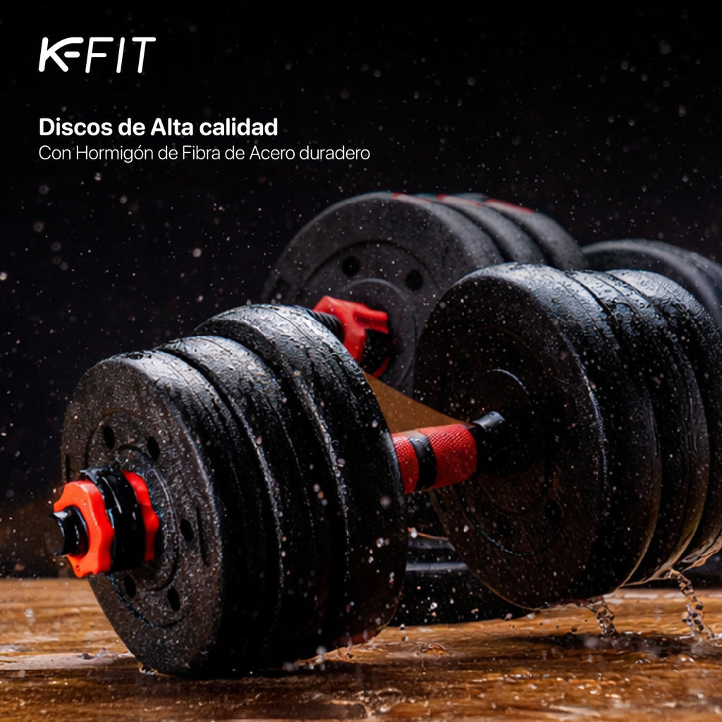Set Mancuernas Con Barra Ajustable 30Kg K-Fit