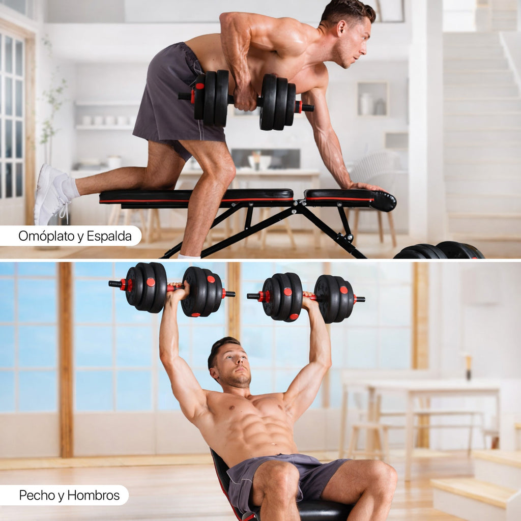 Set Mancuernas Con Barra Ajustable 30Kg K-Fit