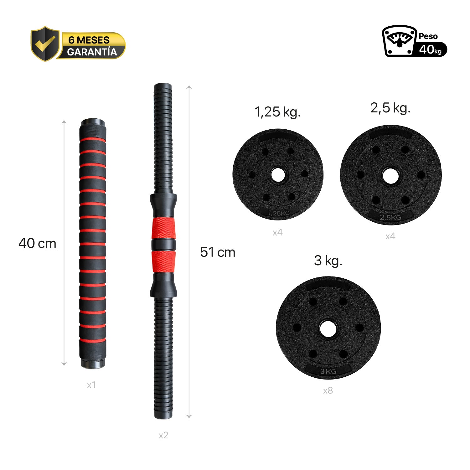 Set Mancuernas con Barra Ajustable 40Kg