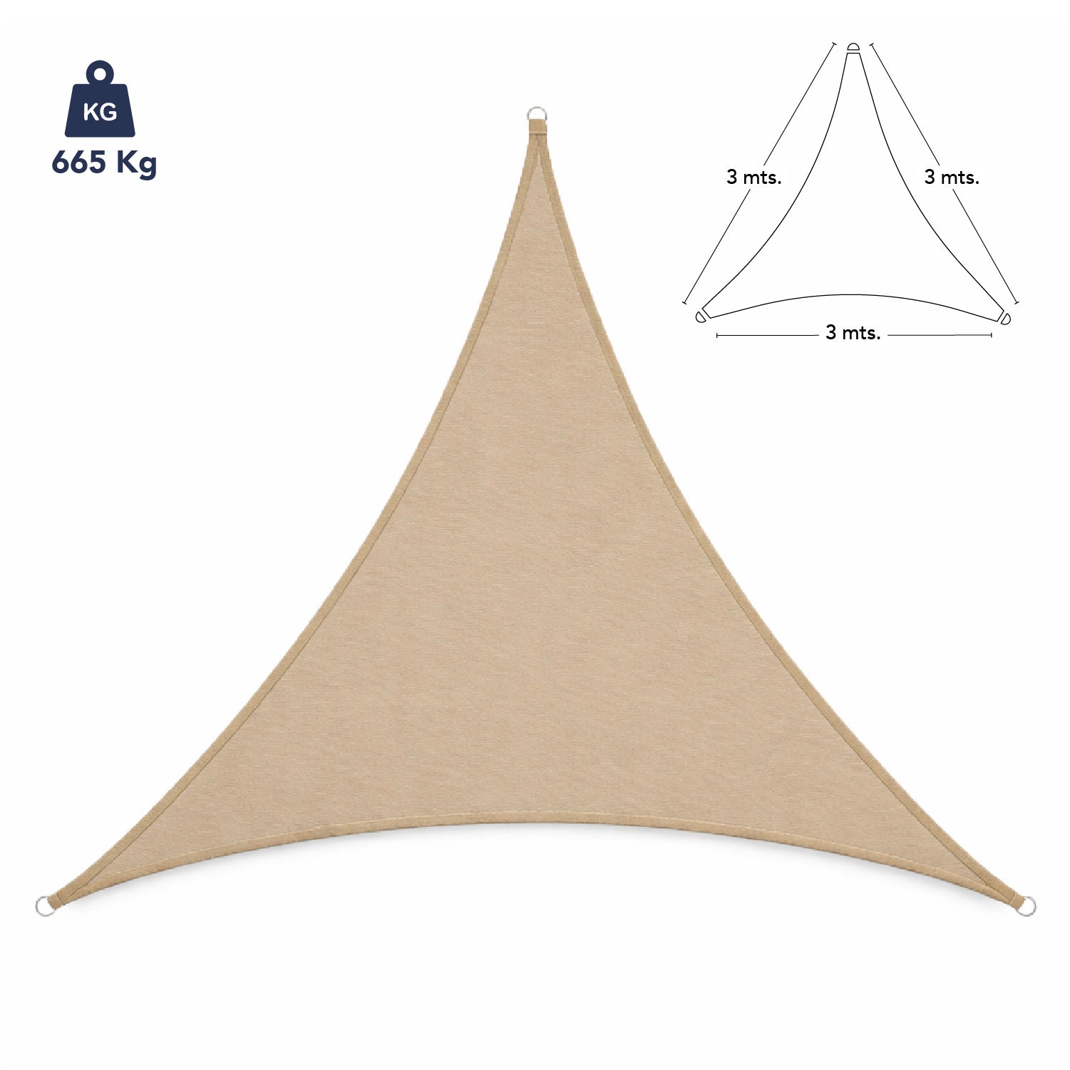 Toldo vela triangular caqui Miglu + kit de instalación