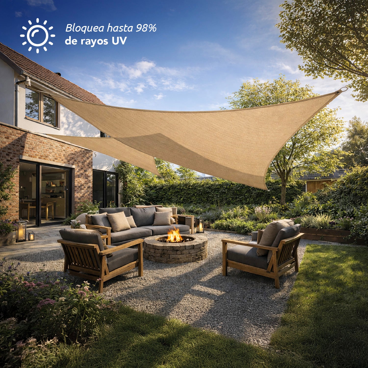 Toldo vela triangular caqui Miglu + kit de instalación