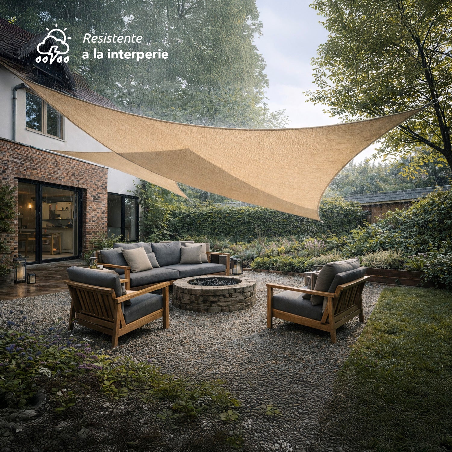 Toldo vela triangular caqui Miglu + kit de instalación