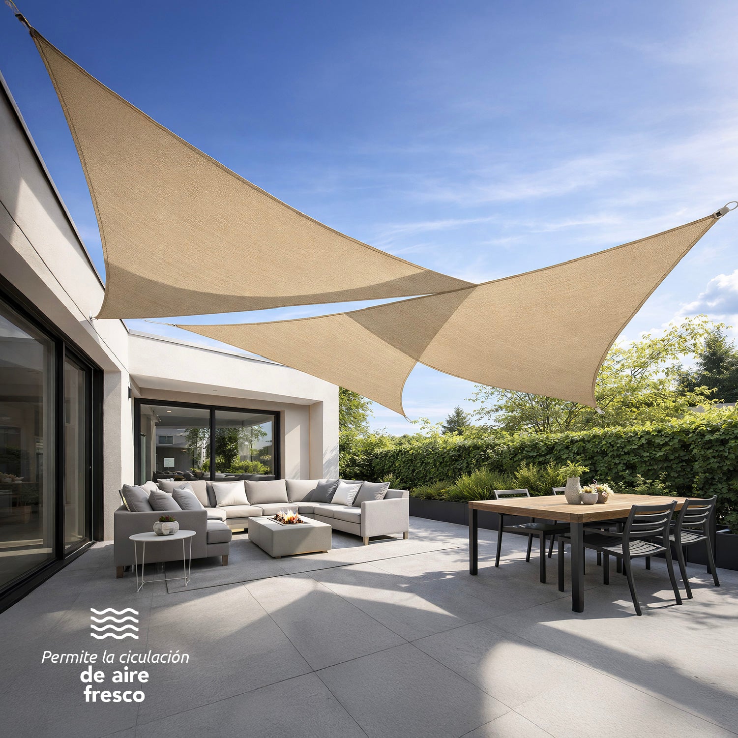 Toldo vela triangular caqui Miglu + kit de instalación