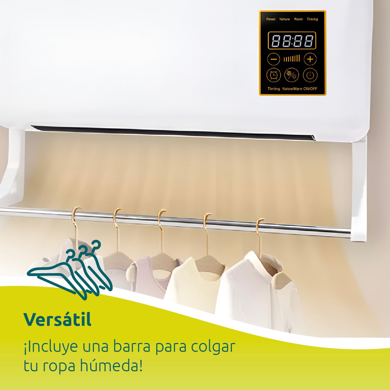 Ventilador Y Secador De Ropa De Pared 2 En 1 Blanco