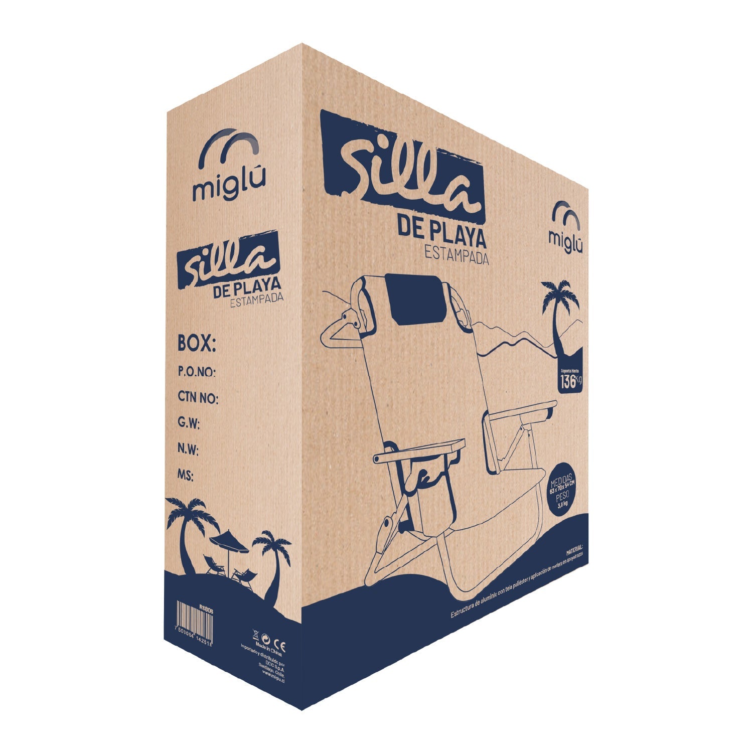 Silla De Playa Aluminio Madera Y Tela Resistente Gris Miglu