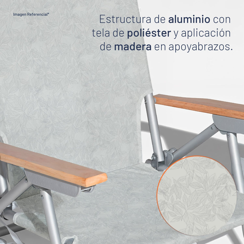 Silla De Playa Aluminio Madera Y Tela Resistente Gris Miglu
