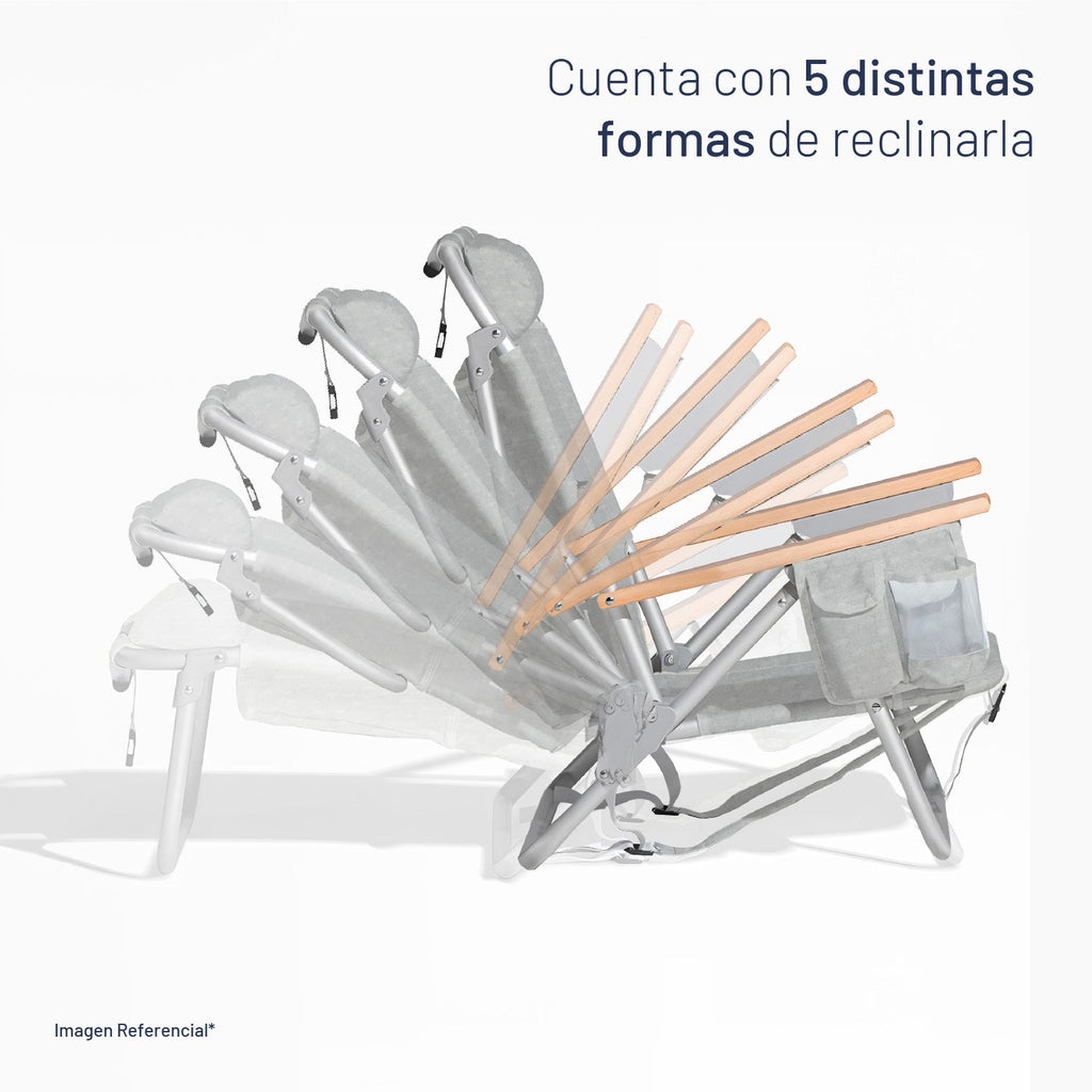 Silla De Playa Aluminio Madera Y Tela Resistente Gris Miglu