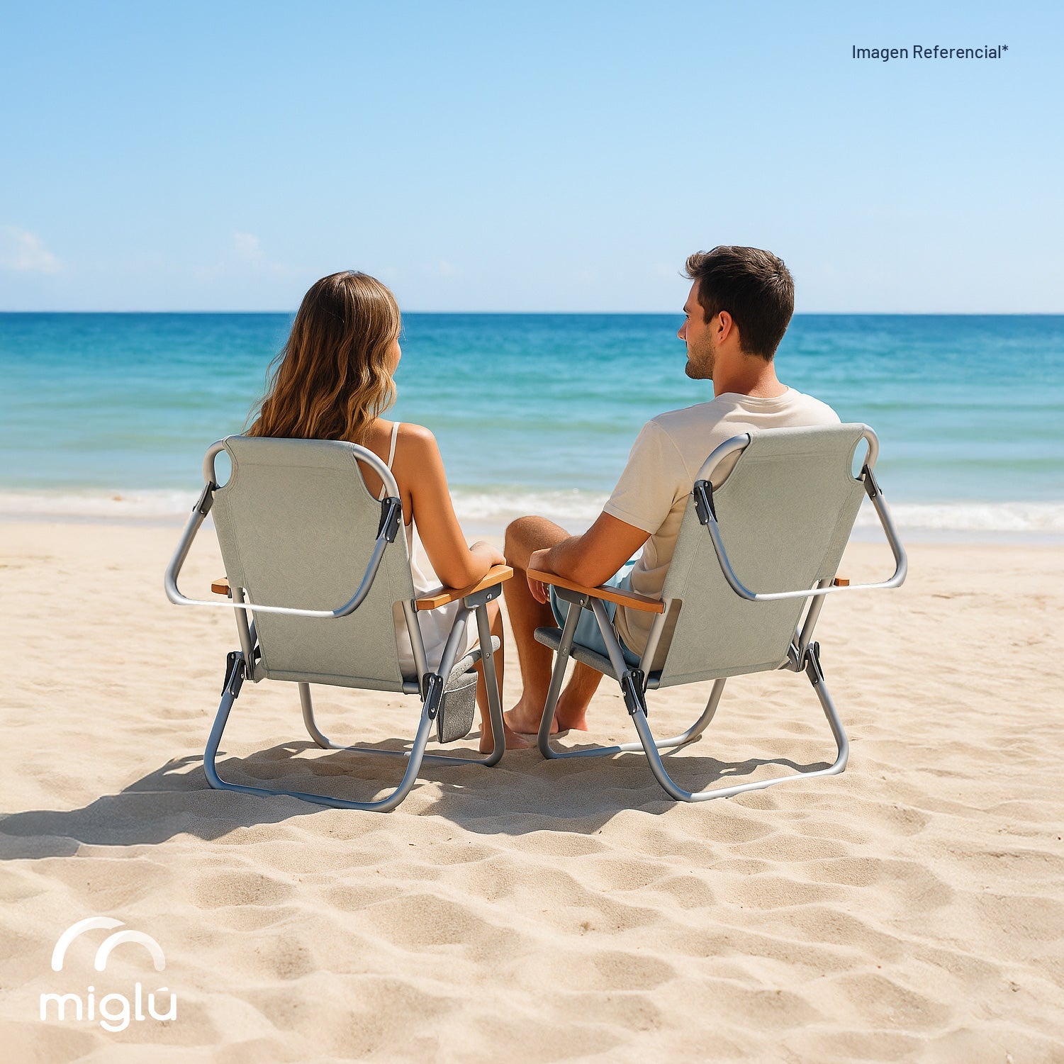Silla De Playa Aluminio Madera Y Tela Resistente Gris Miglu