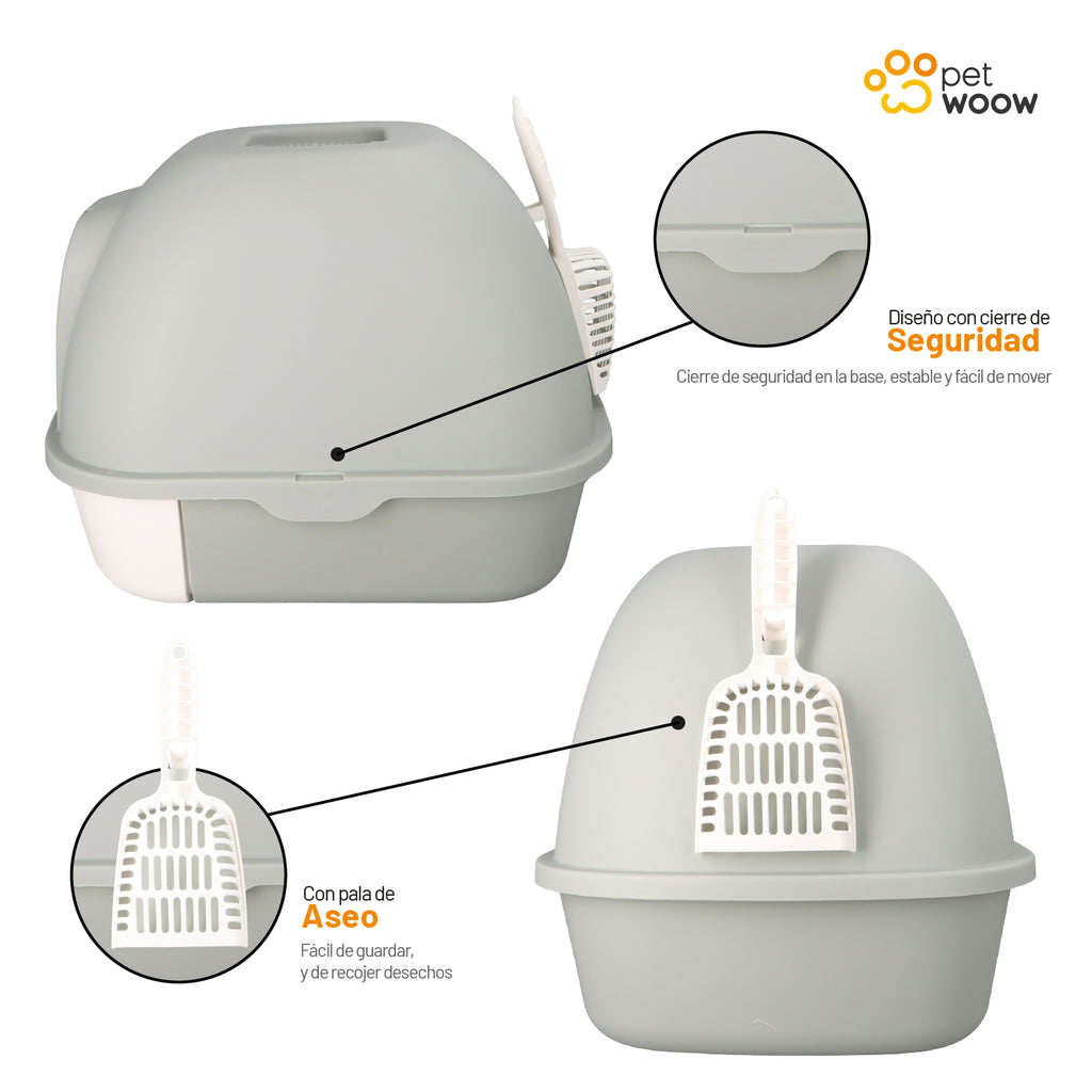 Arenero Gatos con puerta abatible Gris 52x41x40 cm Petwoow