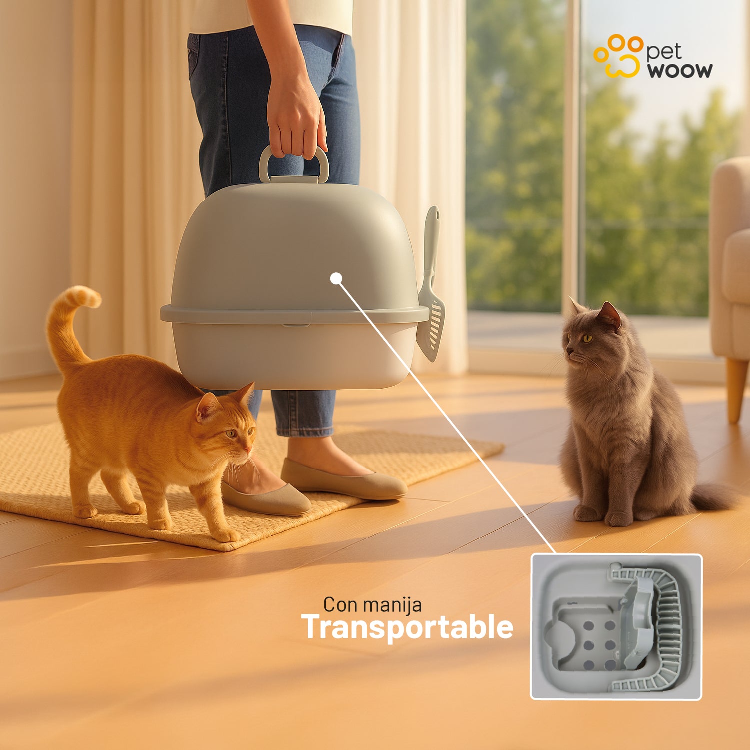 Arenero Gatos con puerta abatible Gris 52x41x40 cm Petwoow