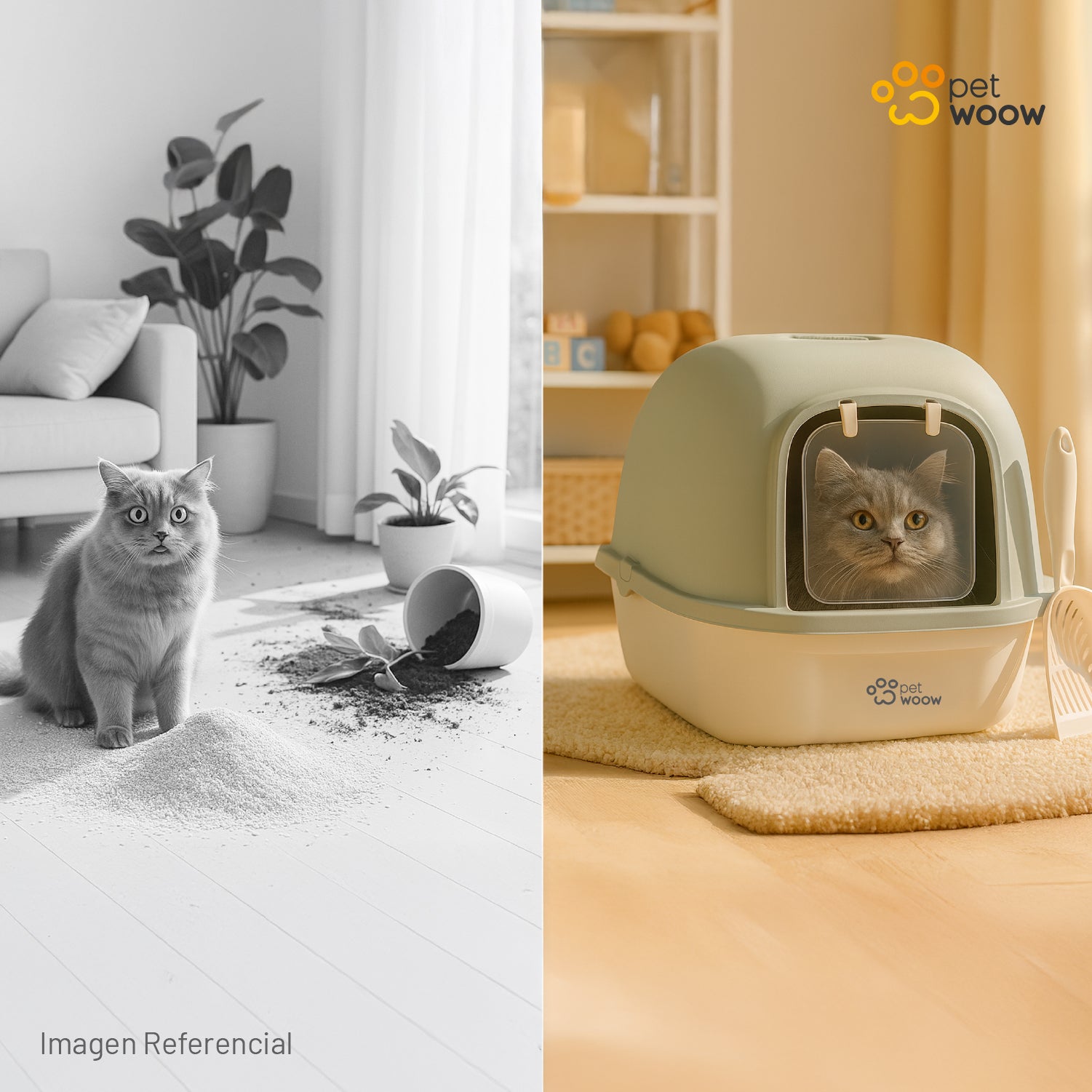 Arenero Gatos con puerta abatible Gris 52x41x40 cm Petwoow