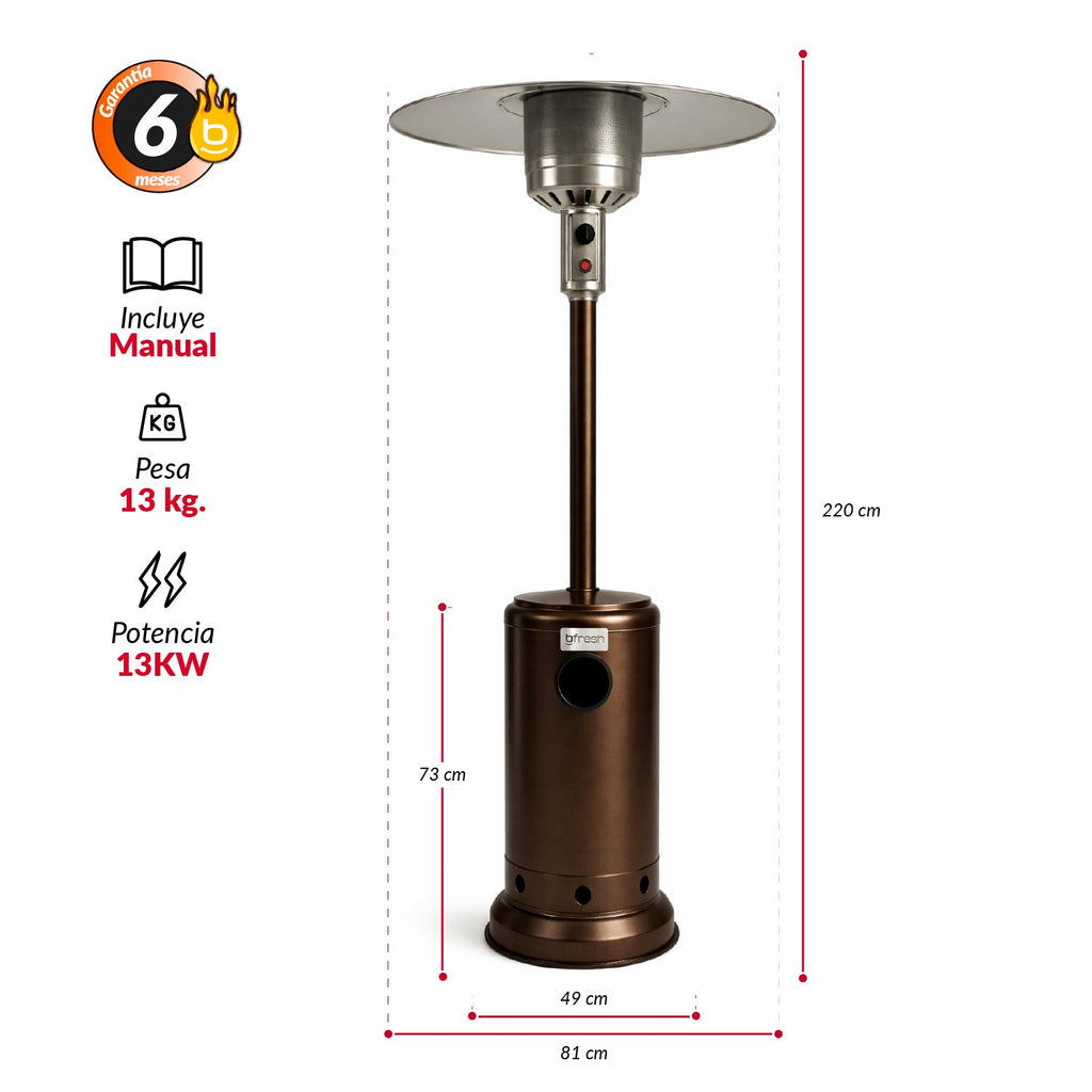 Estufa De Patio Exterior A Gas 50,000 Btu Antivuelco Bfresh Marrón Oscuro