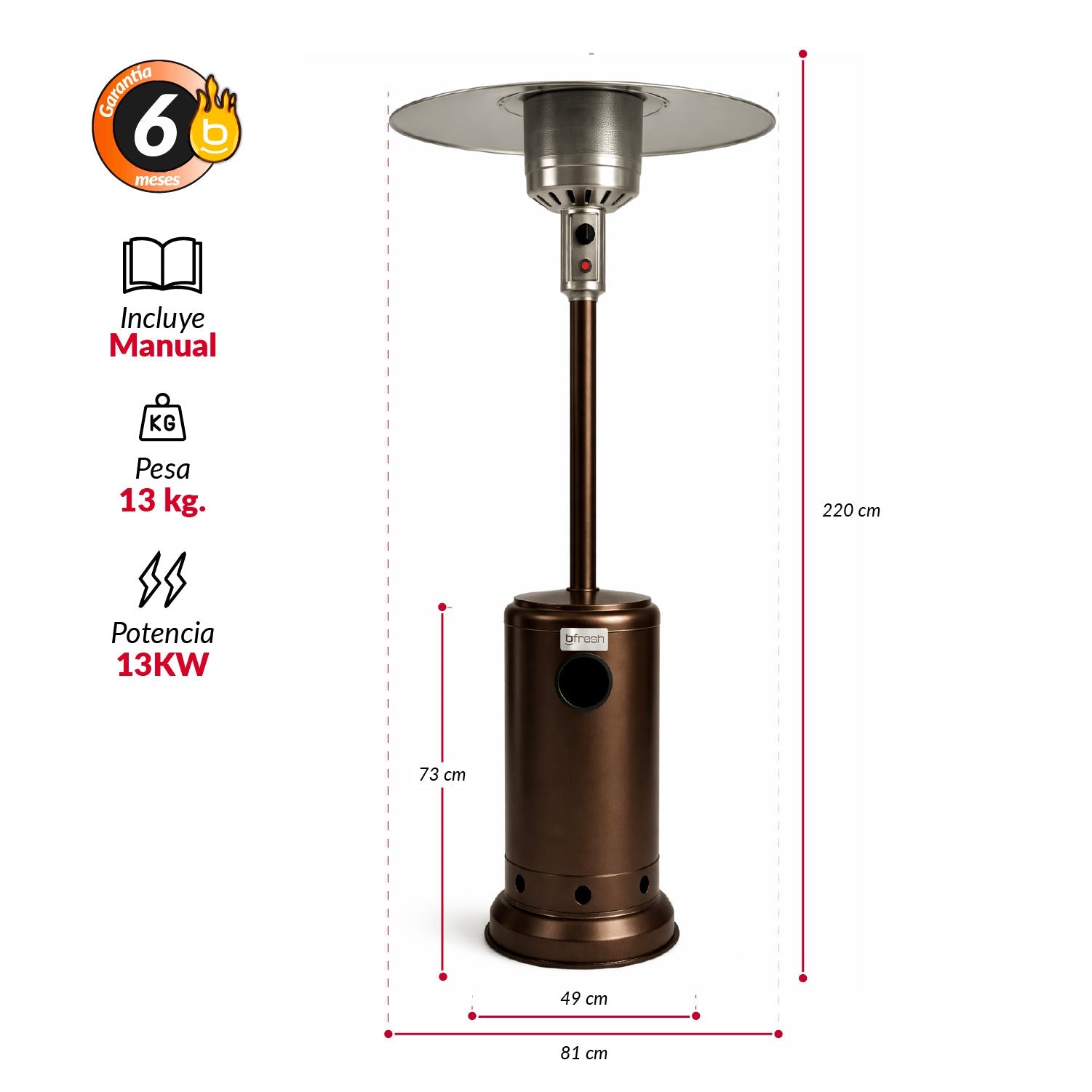 Estufa De Patio Exterior A Gas 50,000 Btu Antivuelco Bfresh Marrón Oscuro