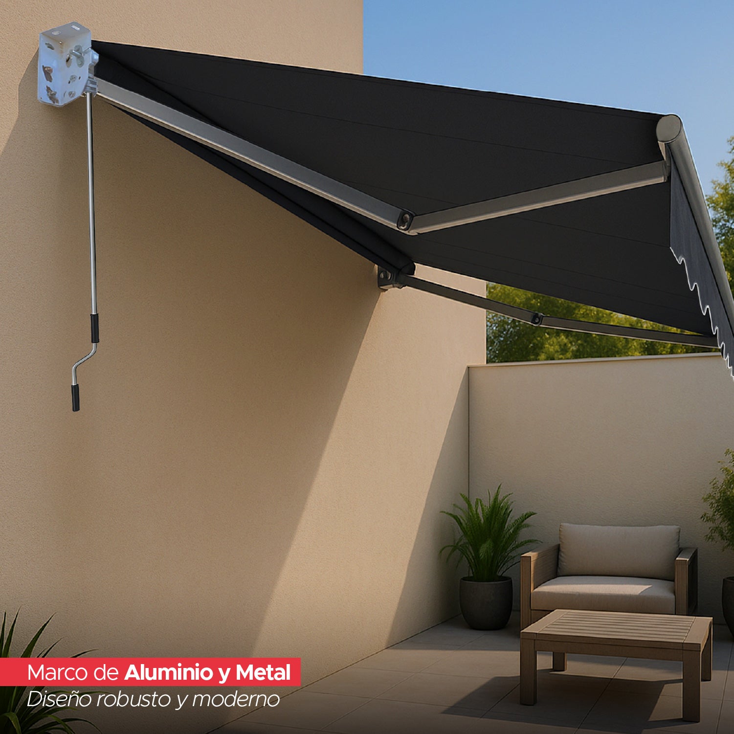 Toldo Retráctil 200x150 Cm Gris Grafito Brazo Manual Para Terraza Vincenzi