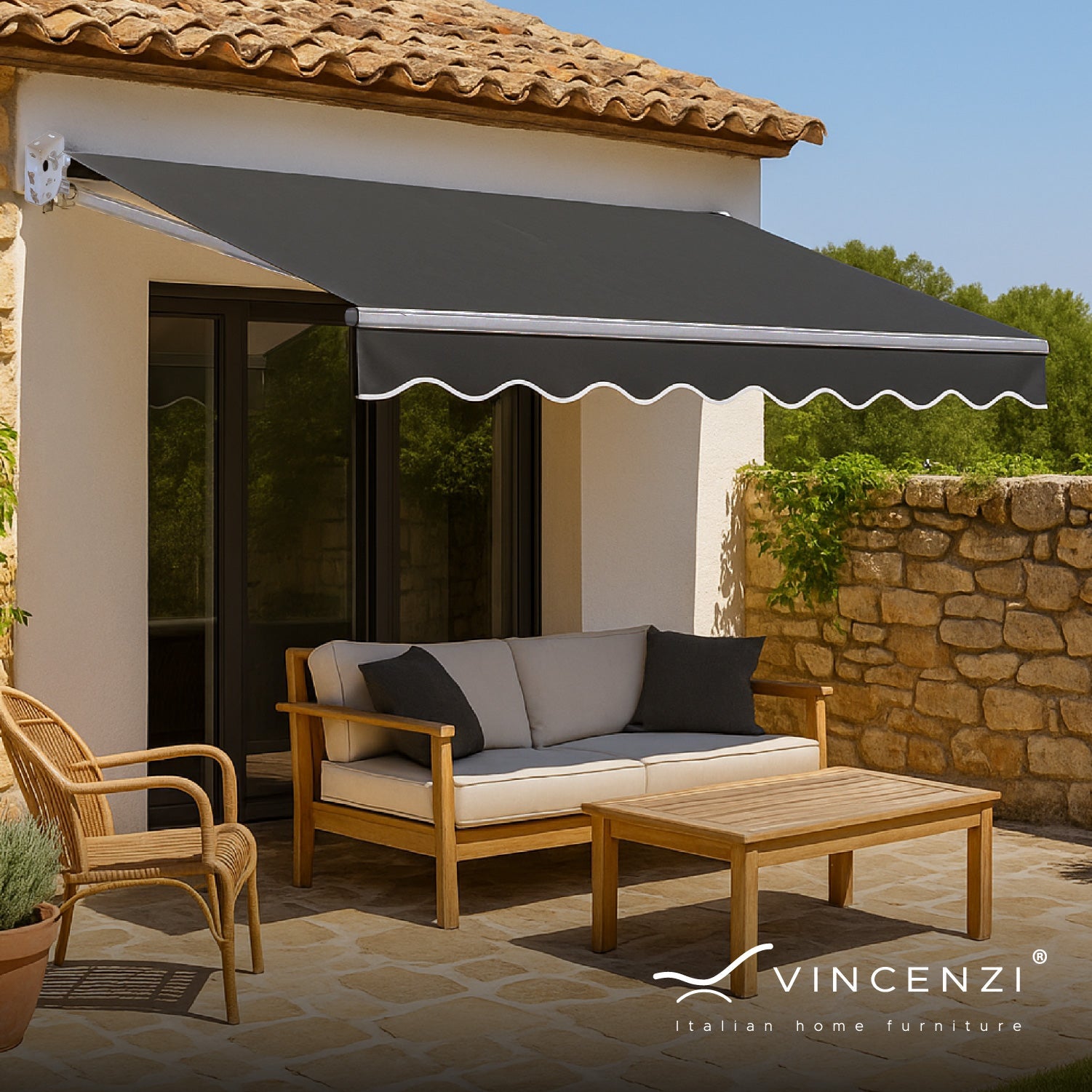 Toldo Retráctil 200x150 Cm Gris Grafito Brazo Manual Para Terraza Vincenzi