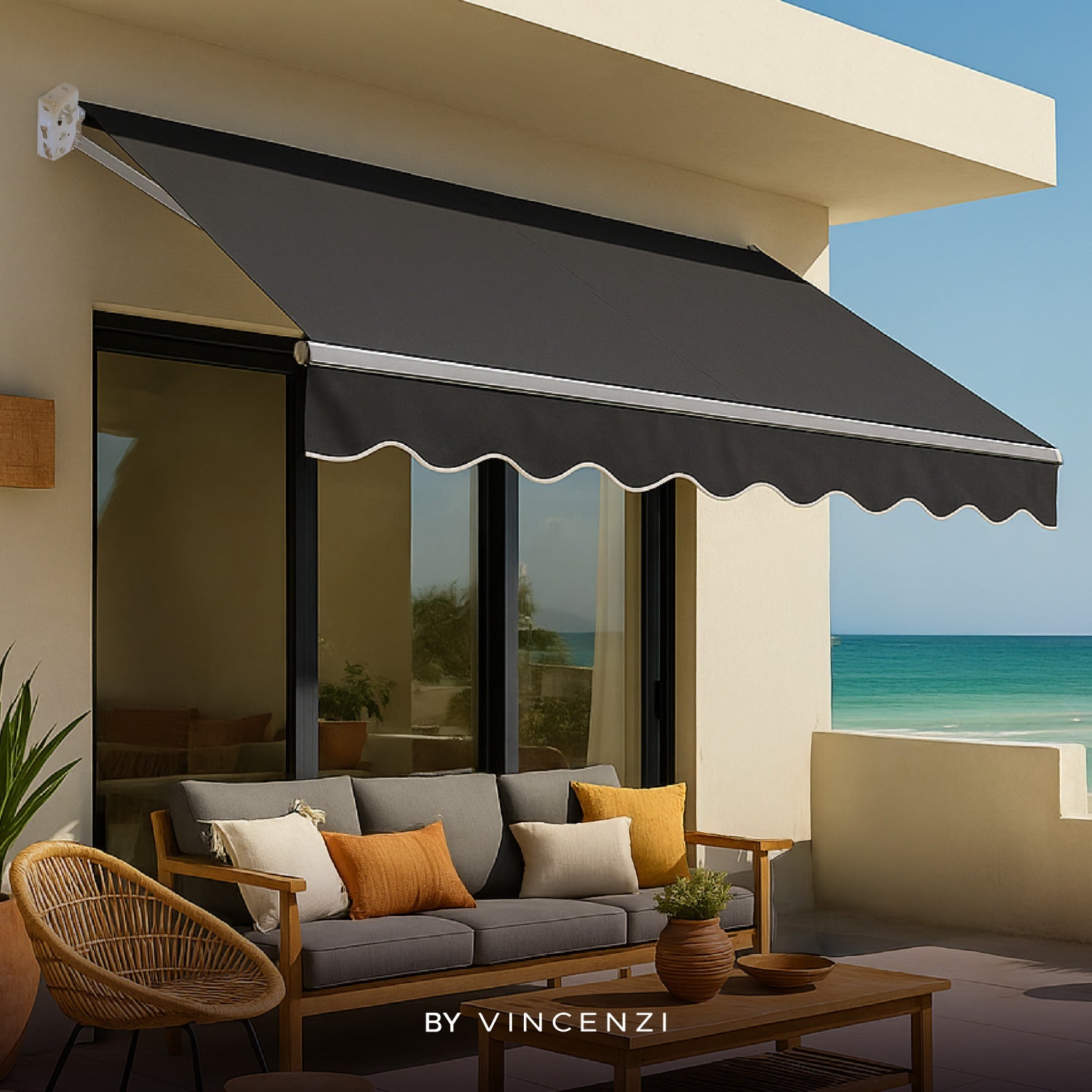 Toldo Retráctil 200x150 Cm Gris Grafito Brazo Manual Para Terraza Vincenzi