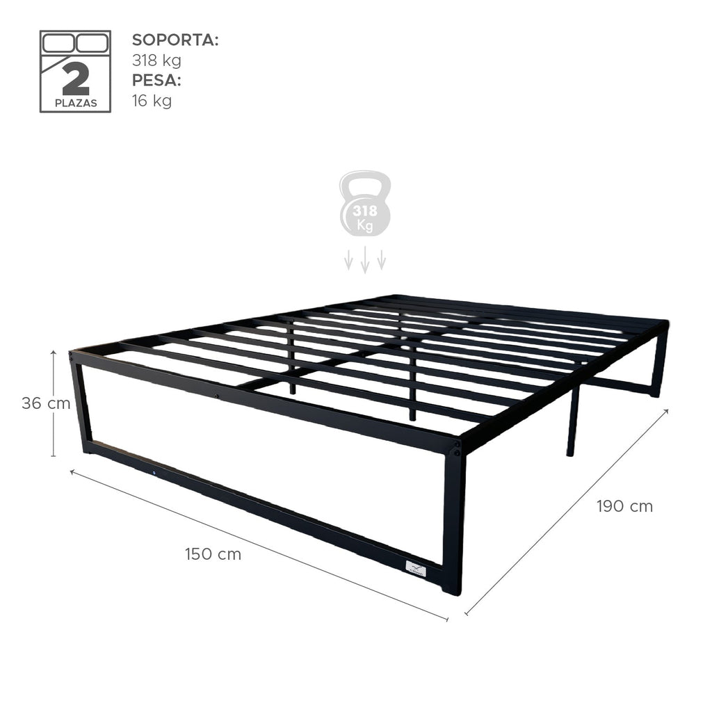 Base para cama Europea Acero Negro 150X190 cm 2 Pza Vincenzi