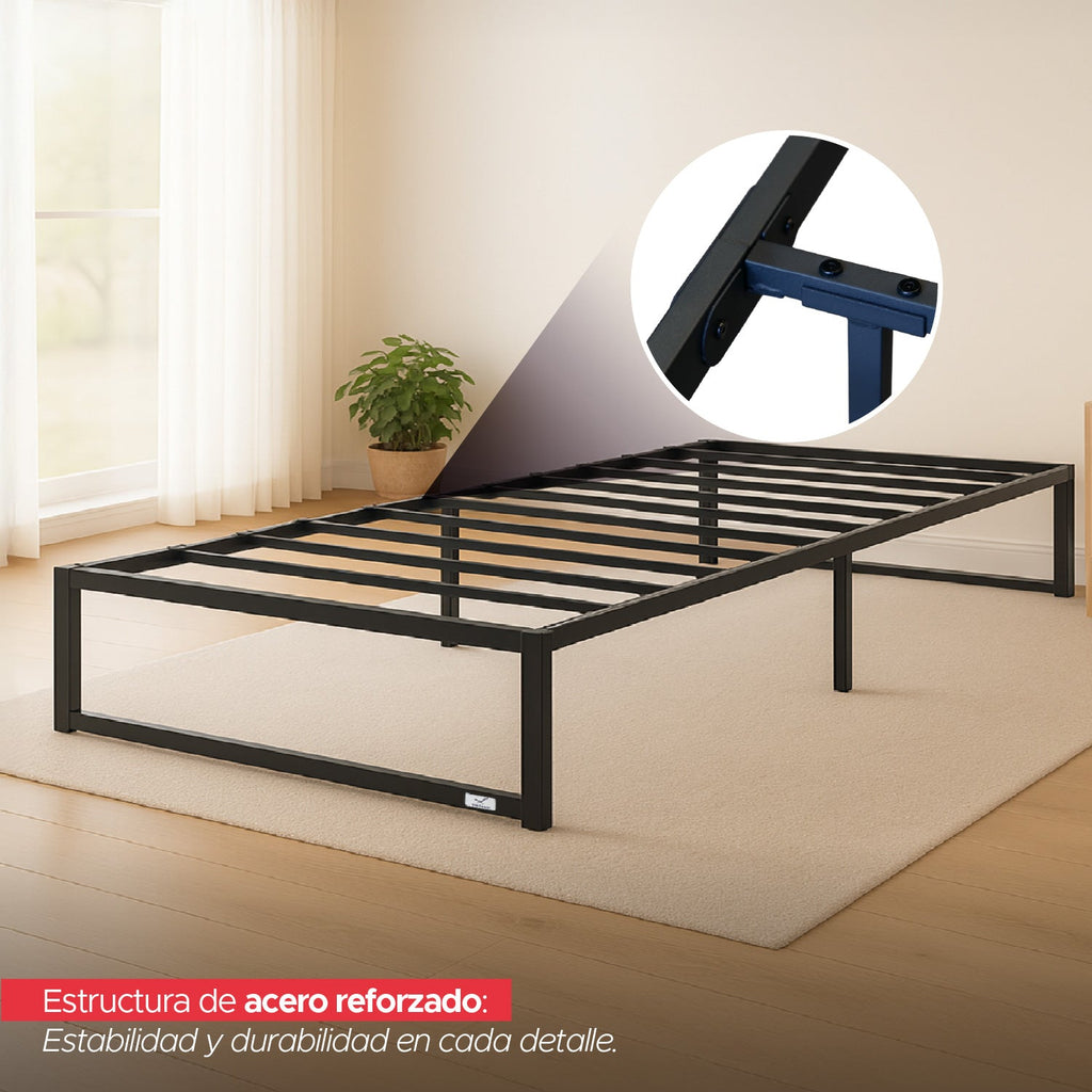 Base para cama Europea Acero Negro 105X190 cm 1,5 Pza Vincenzi