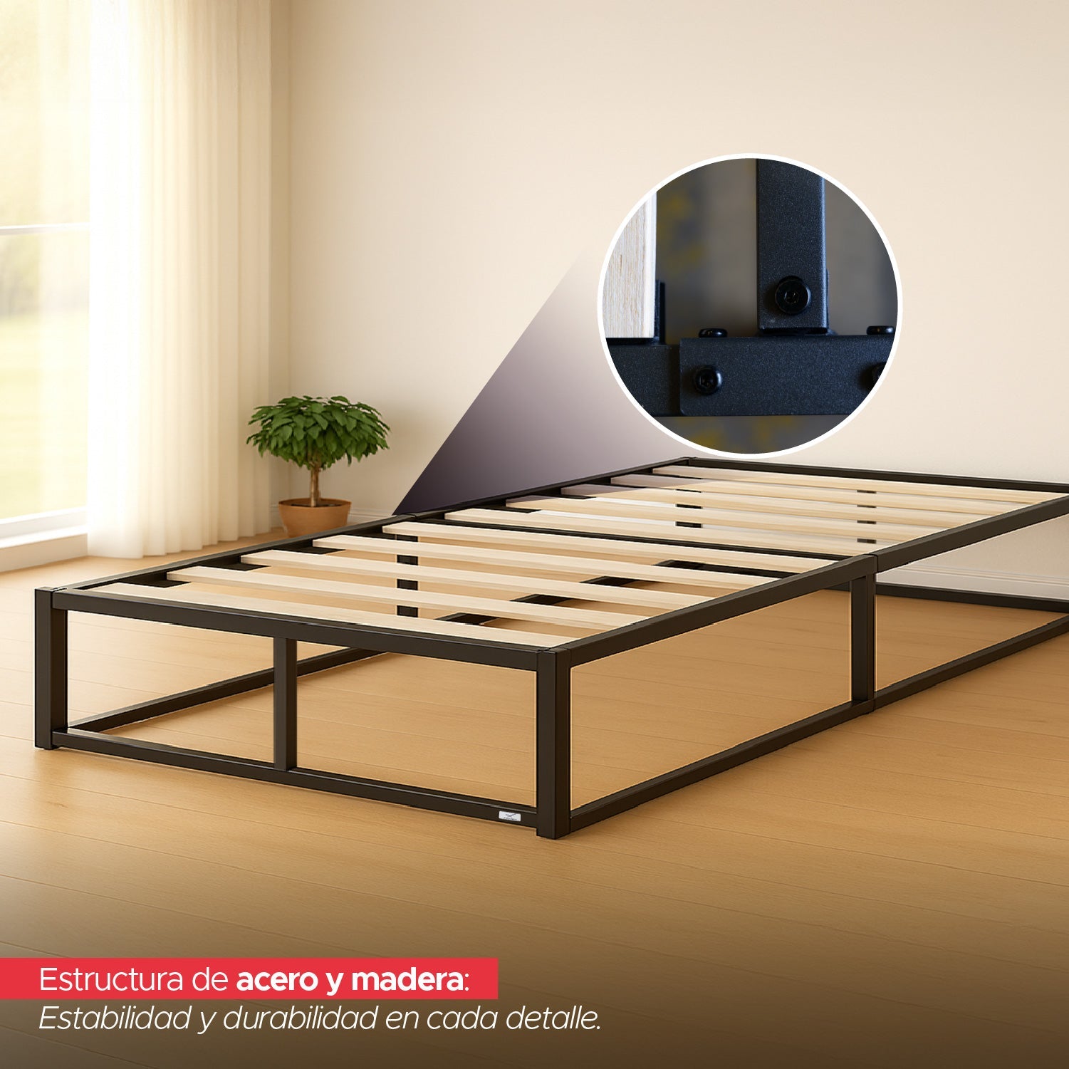 Base para cama Europea Acero y Madera 105x190 cm 1,5 pza Vincenzi