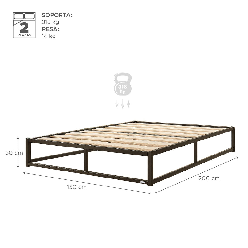 Base para cama Europea Acero y Madera 150x190 cm 2 pza Vincenzi