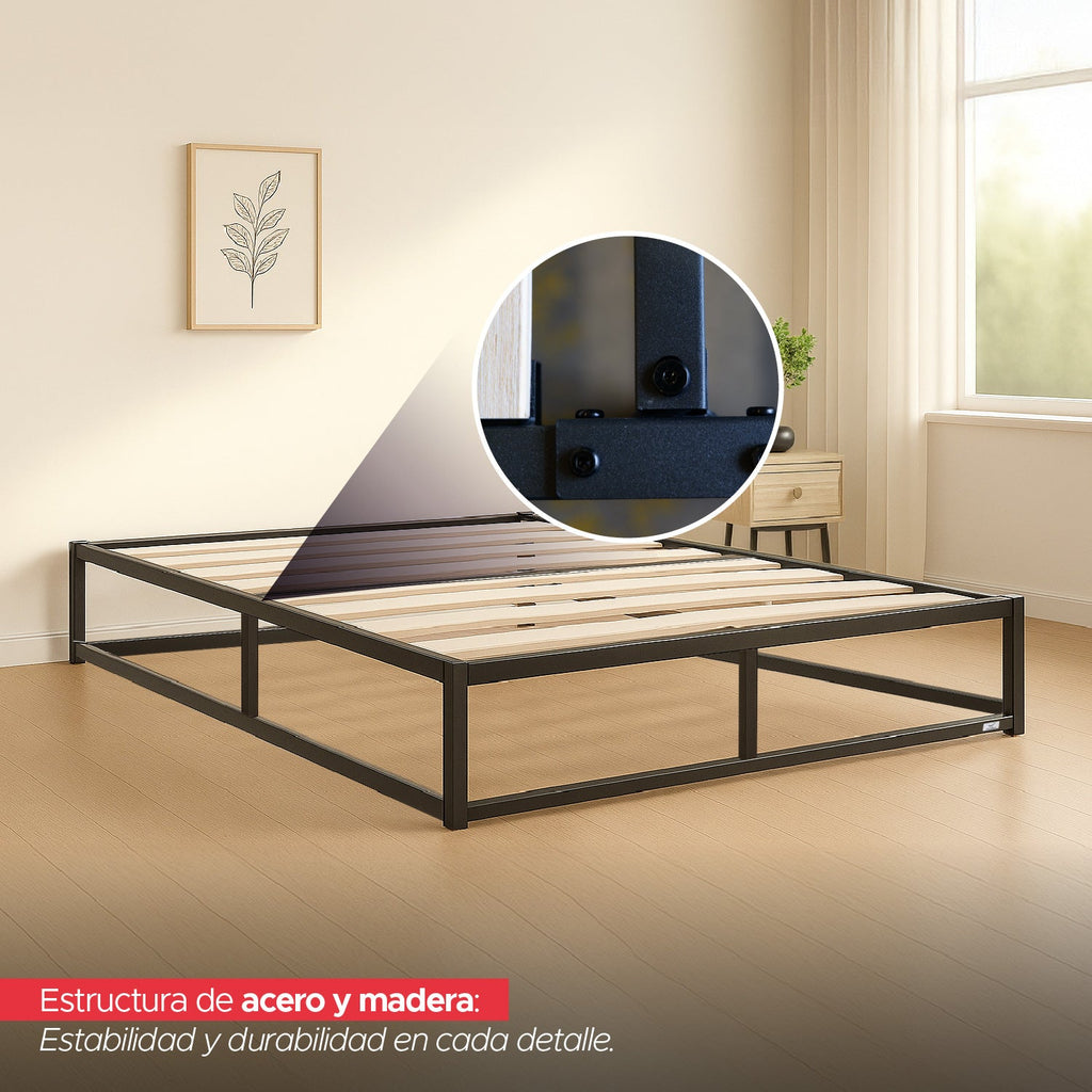 Base para cama Europea Acero y Madera 150x190 cm 2 pza Vincenzi