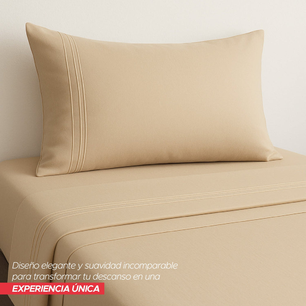 Juego De Sábanas 1800 Hilos 1,5 Plazas Beige Ultra Suave Vincenzi