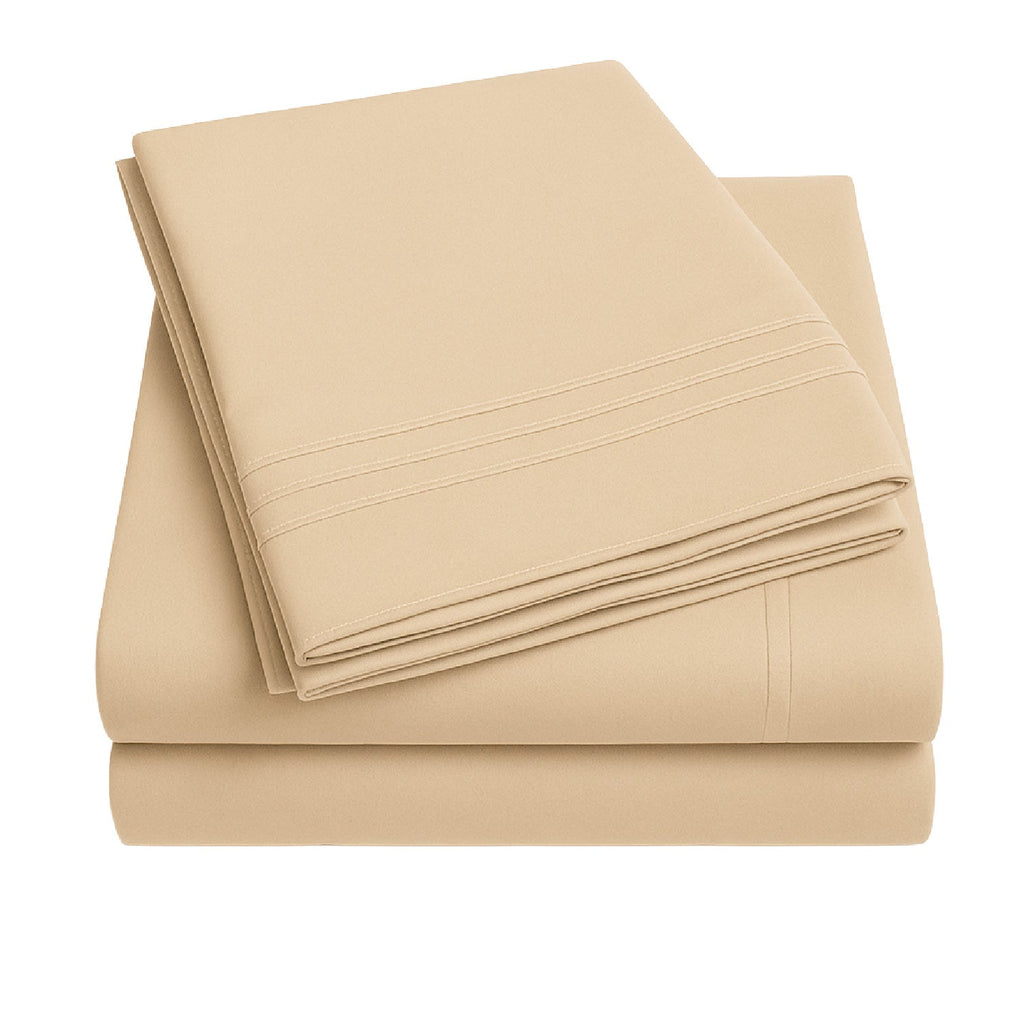 Juego De Sábanas 1800 Hilos 1,5 Plazas Beige Ultra Suave Vincenzi