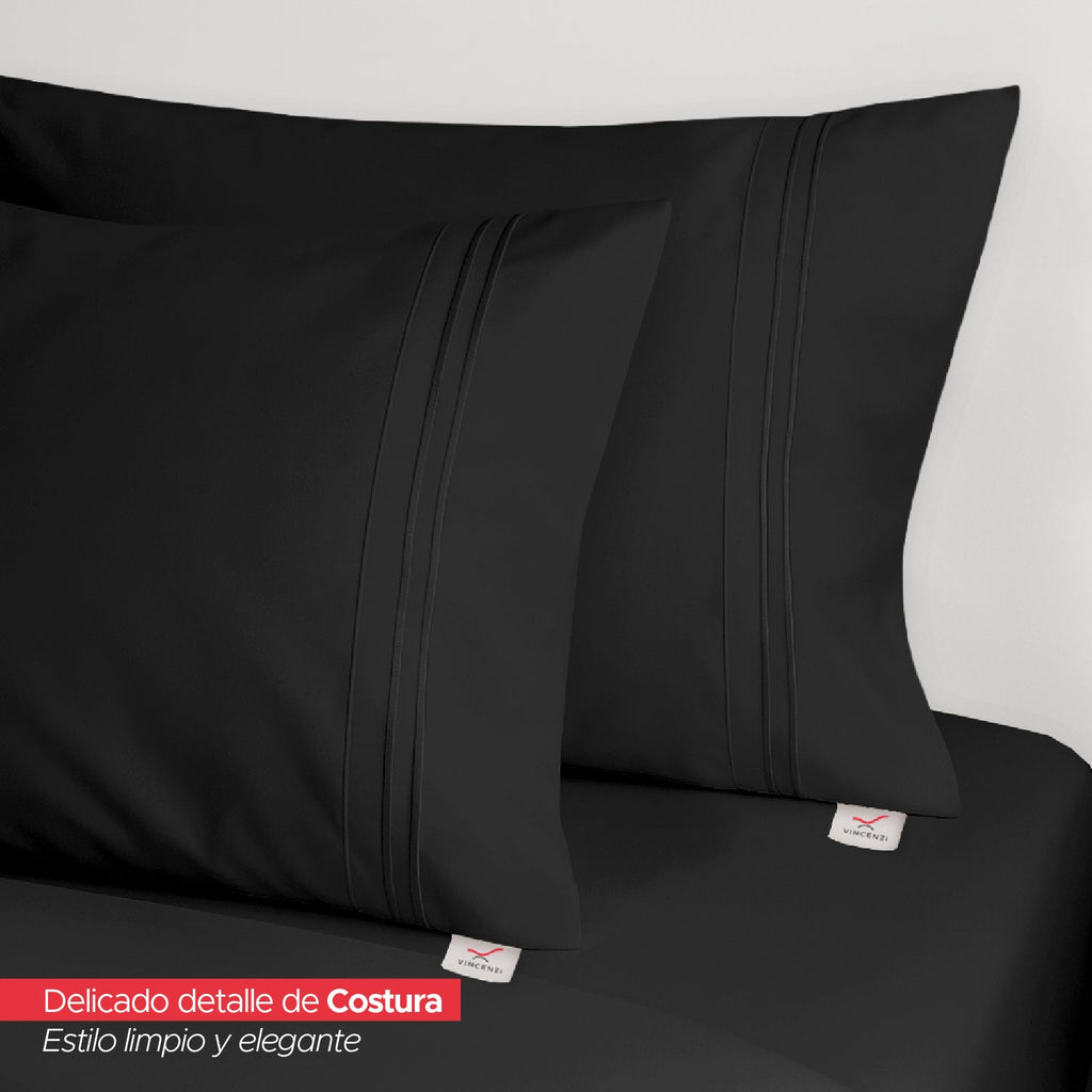 Juego De Sábanas 1800 Hilos 1,5 Plazas Negro Ultra Suave Vincenzi
