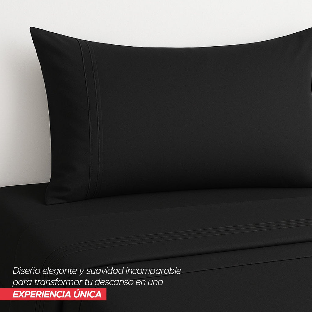 Juego De Sábanas 1800 Hilos 1,5 Plazas Negro Ultra Suave Vincenzi