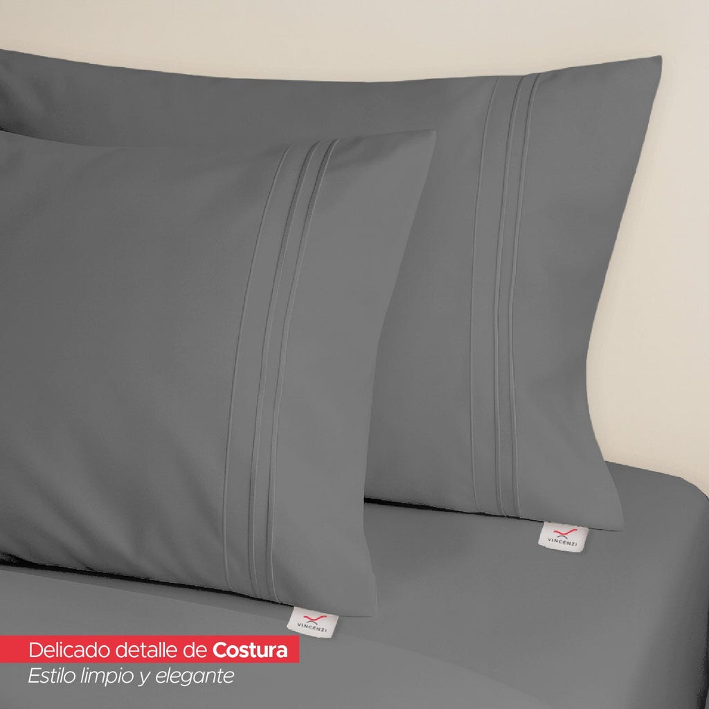 Juego De Sábanas 1800 Hilos 1,5 Plazas Gris Ultra Suave Vincenzi