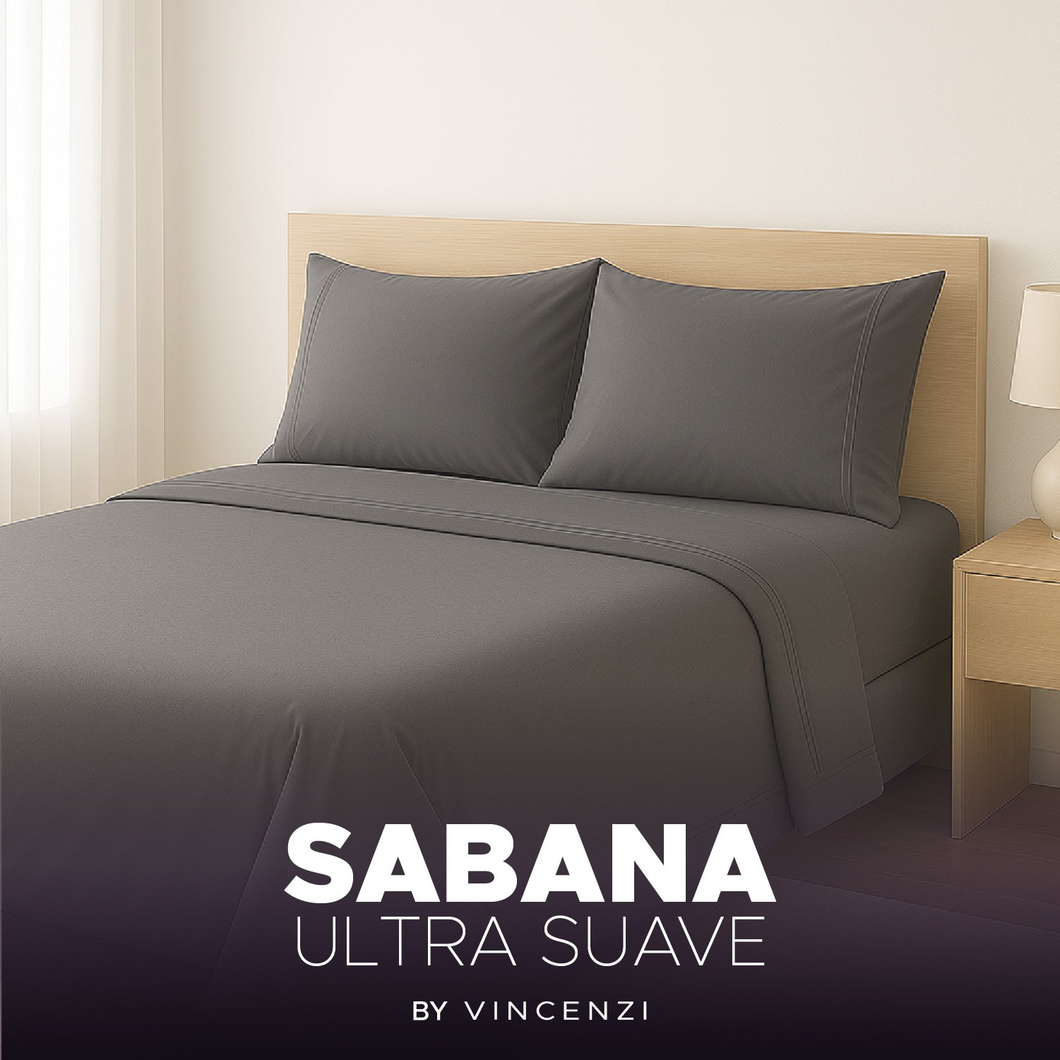 Juego De Sábanas 1800 Hilos 1,5 Plazas Gris Ultra Suave Vincenzi