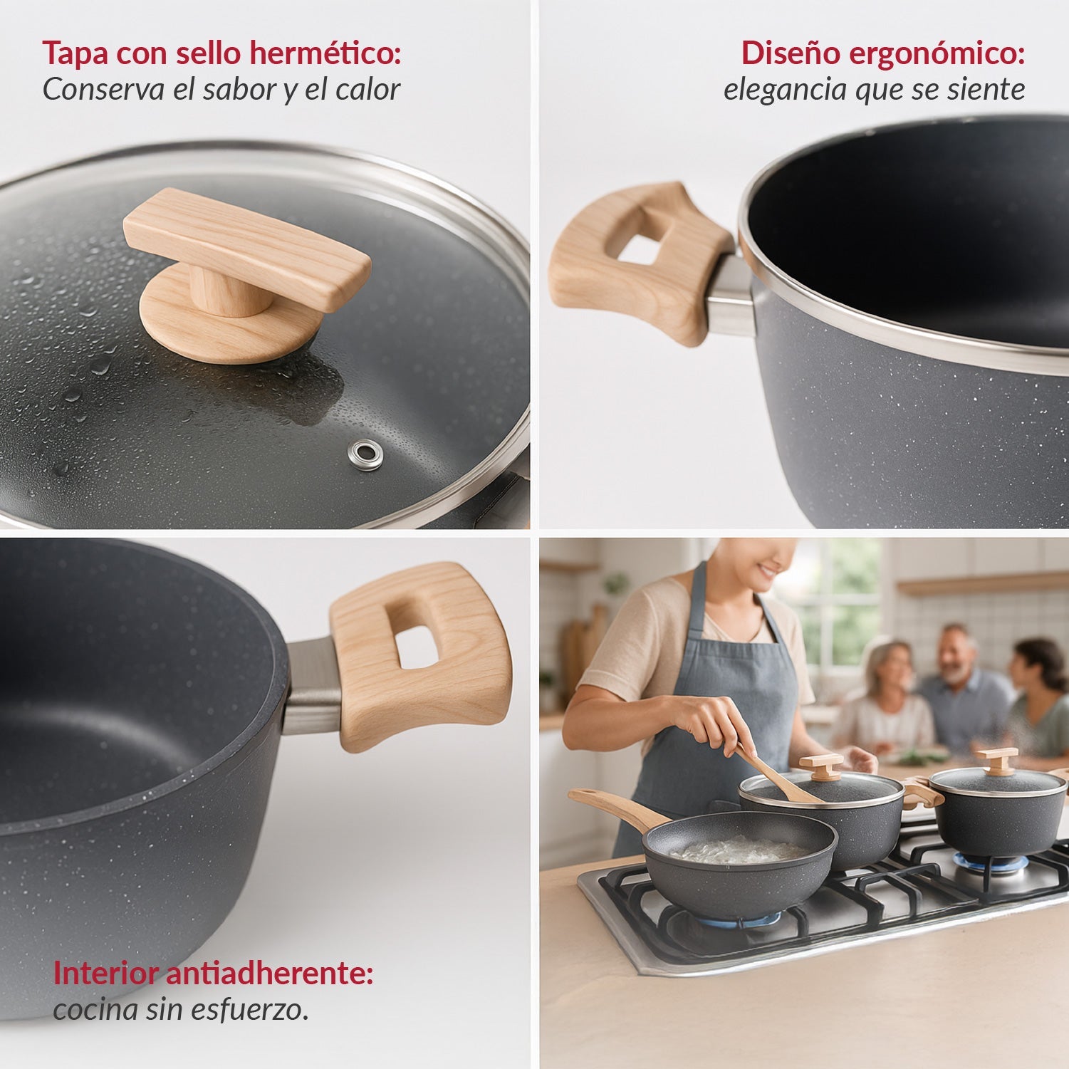 Juego de ollas cocina 10 piezas granito antiadherente Bfresh