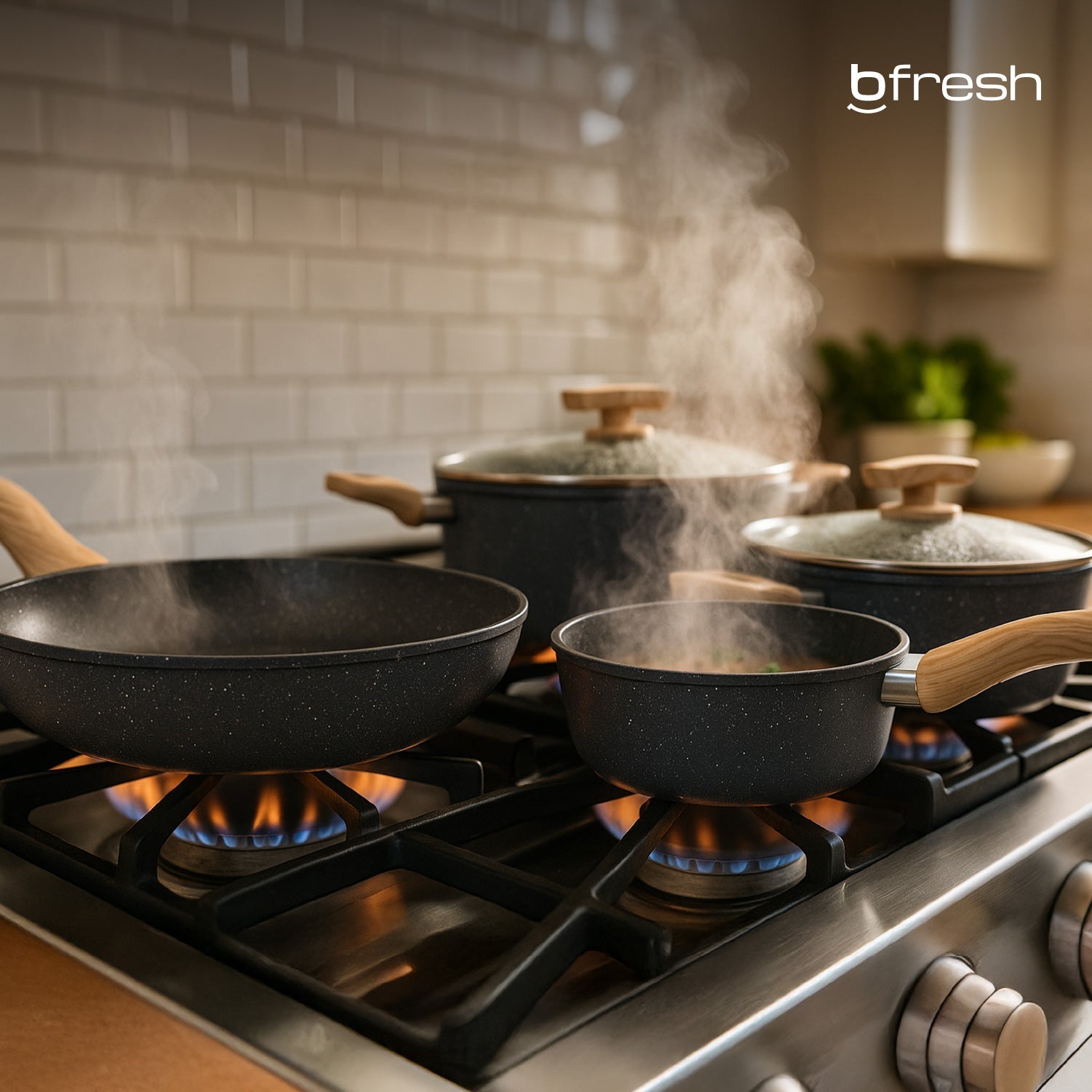 Juego de ollas cocina 10 piezas granito antiadherente Bfresh