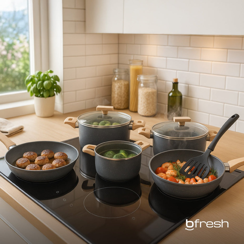 Juego de ollas cocina 10 piezas granito antiadherente Bfresh