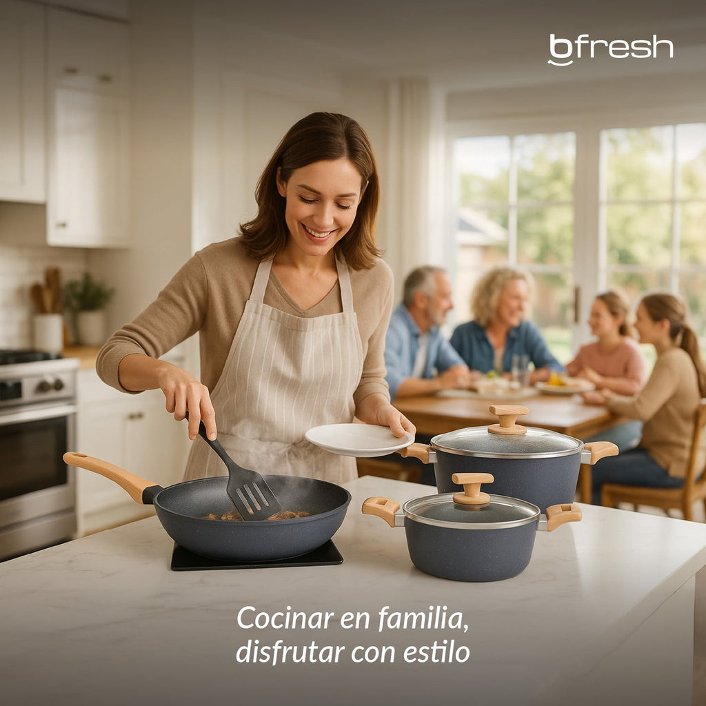 Juego de ollas cocina 10 piezas granito antiadherente Bfresh