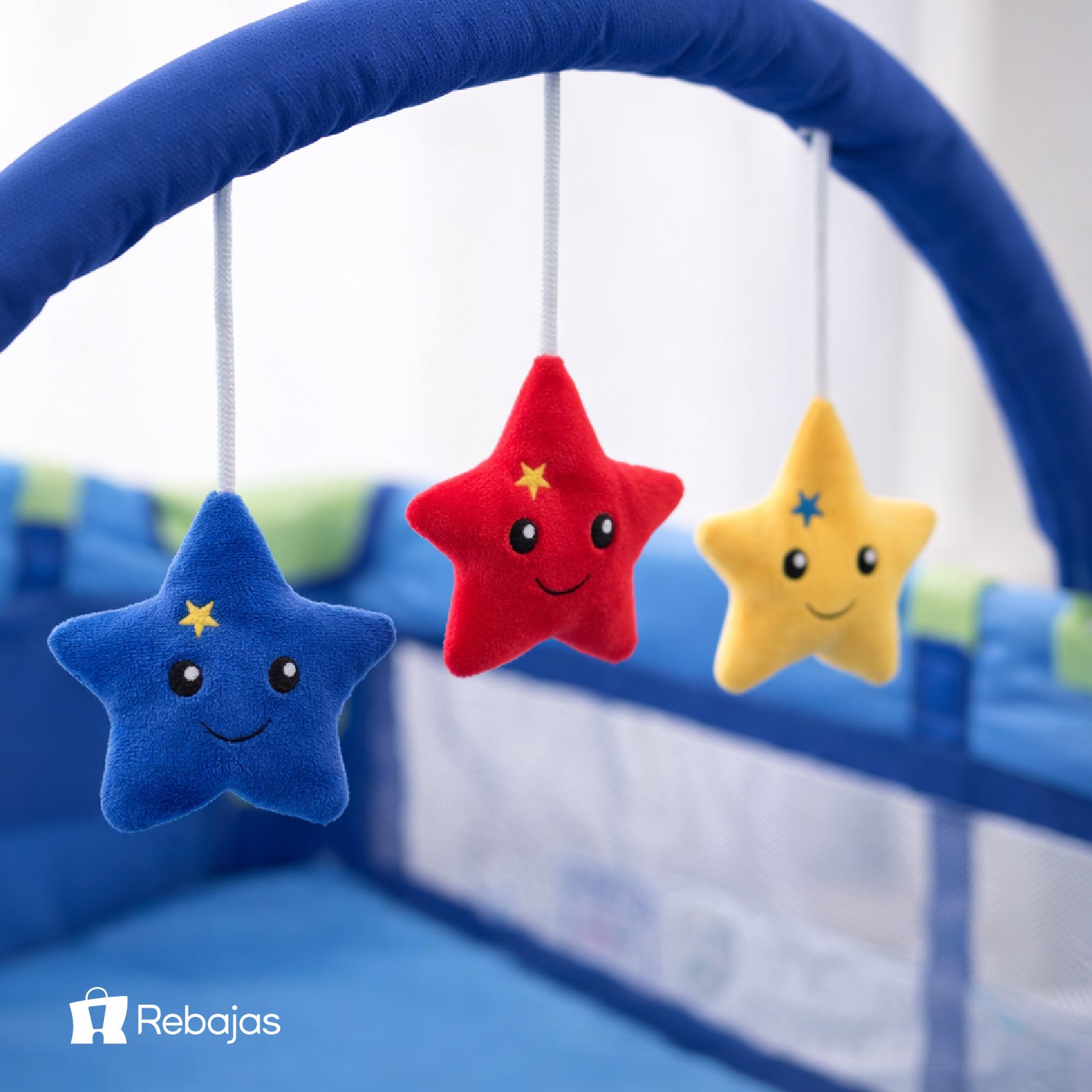 Cuna Pack and Play Baby Way Azul 2 Niveles Plegable con Mudador y Arco de Juegos