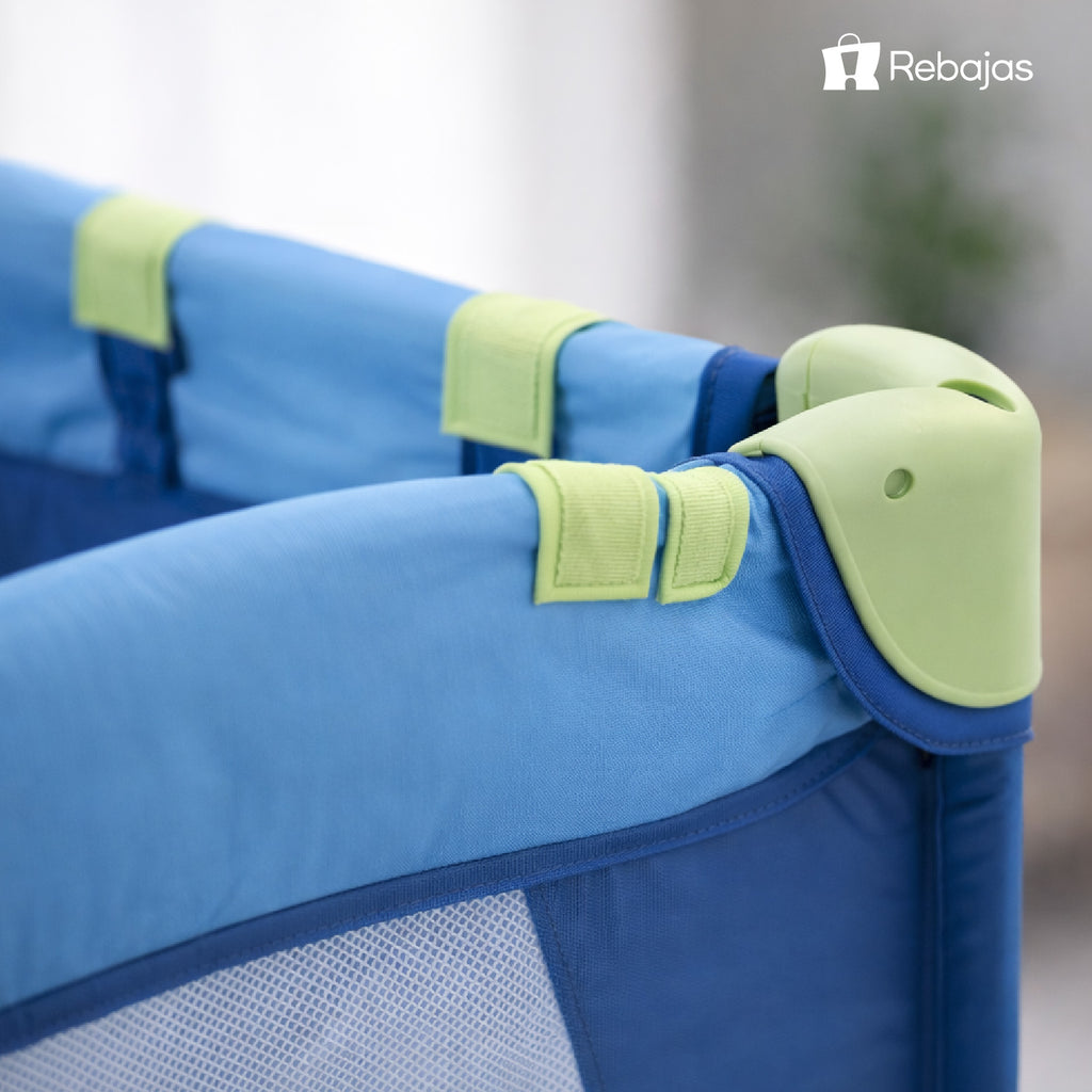 Cuna Pack and Play Baby Way Azul 2 Niveles Plegable con Mudador y Arco de Juegos