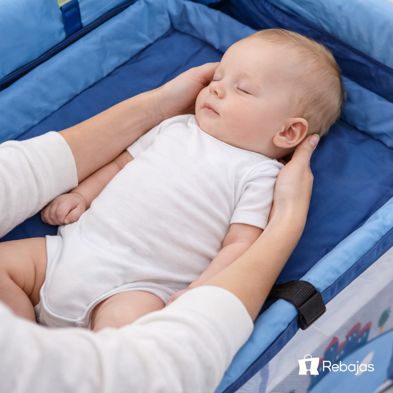 Cuna Pack and Play Baby Way Azul 2 Niveles Plegable con Mudador y Arco de Juegos