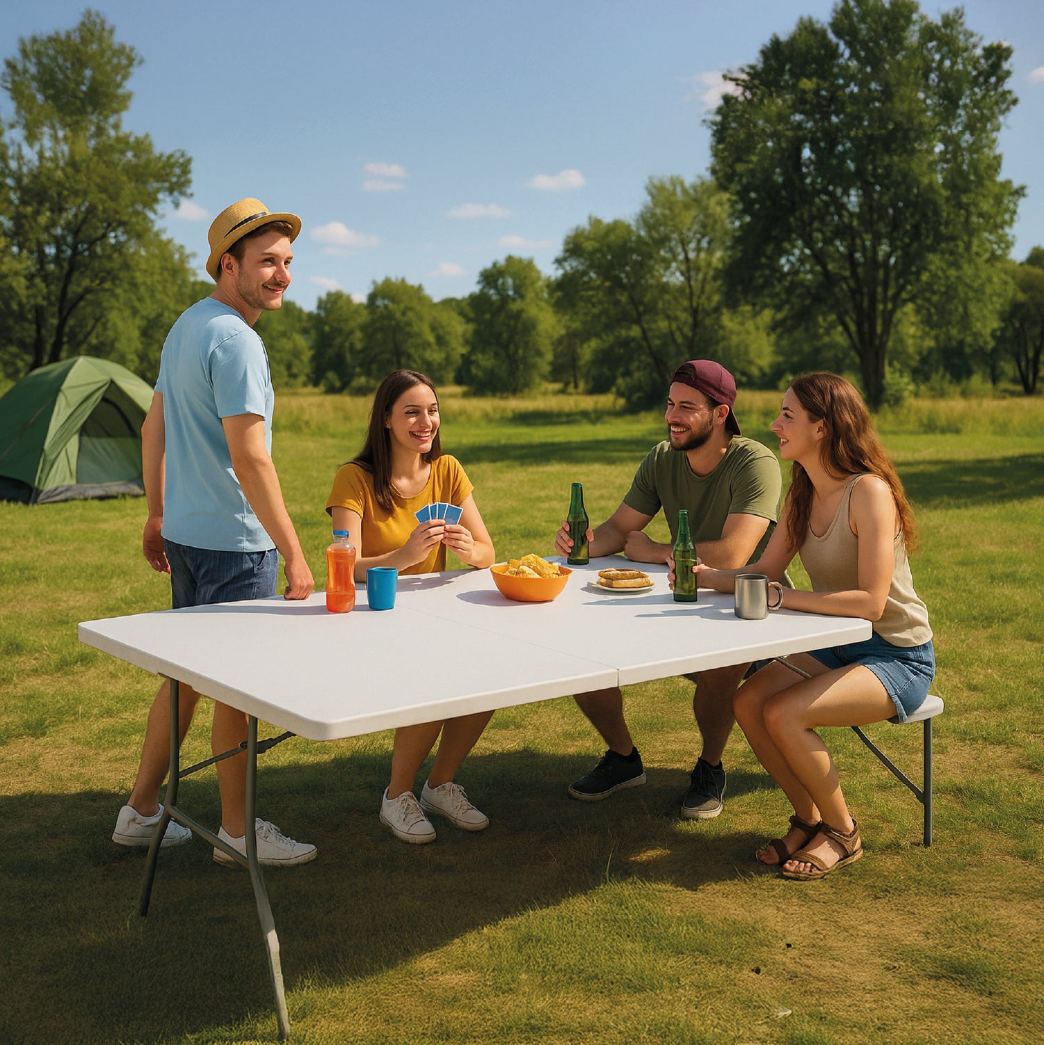 Mesa Plegable Tipo Maleta Blanca 180x72x72 cm Vincenzi