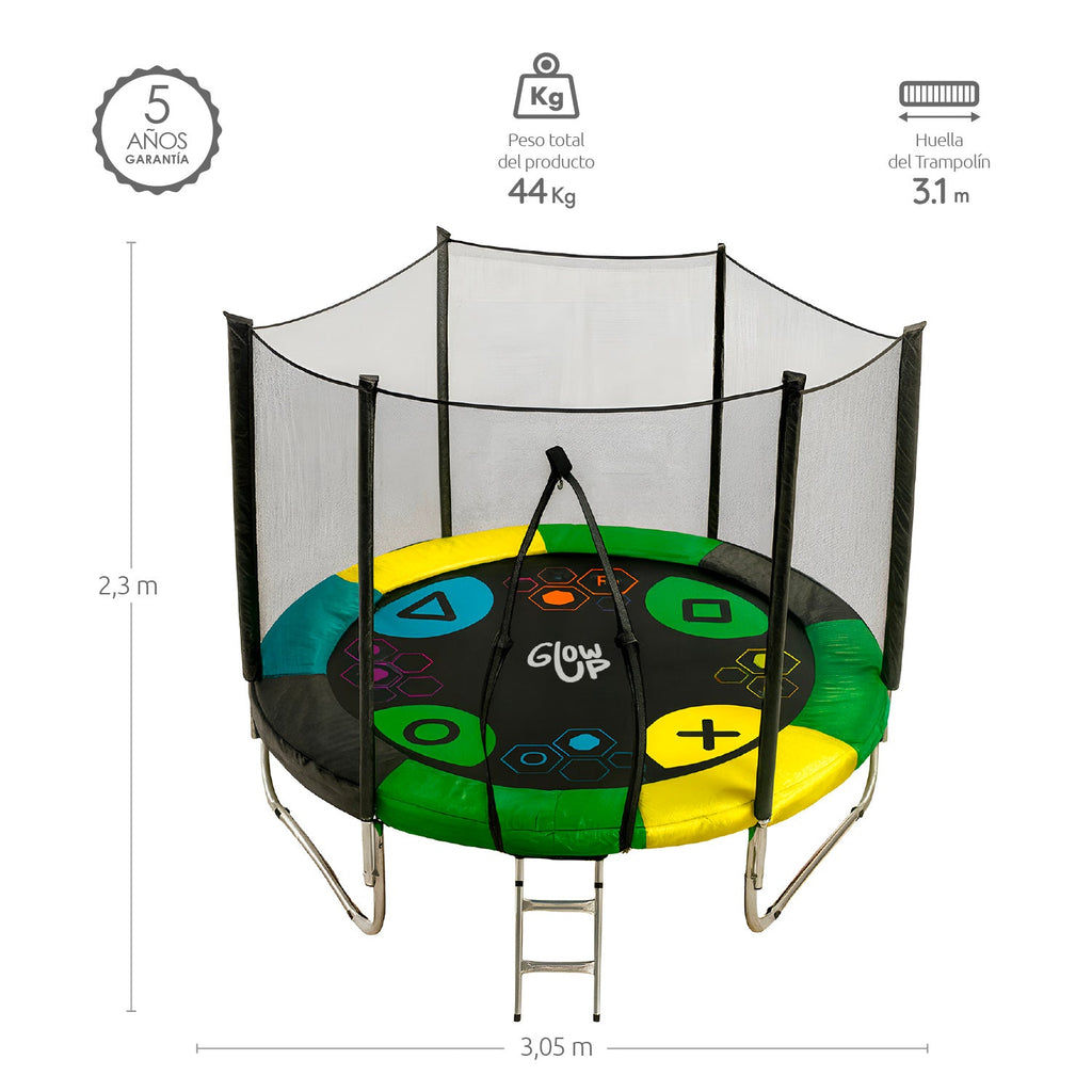 Cama Elástica 3,05 mt 10ft Glowup Malla y Escalera Edición Exclusiva F